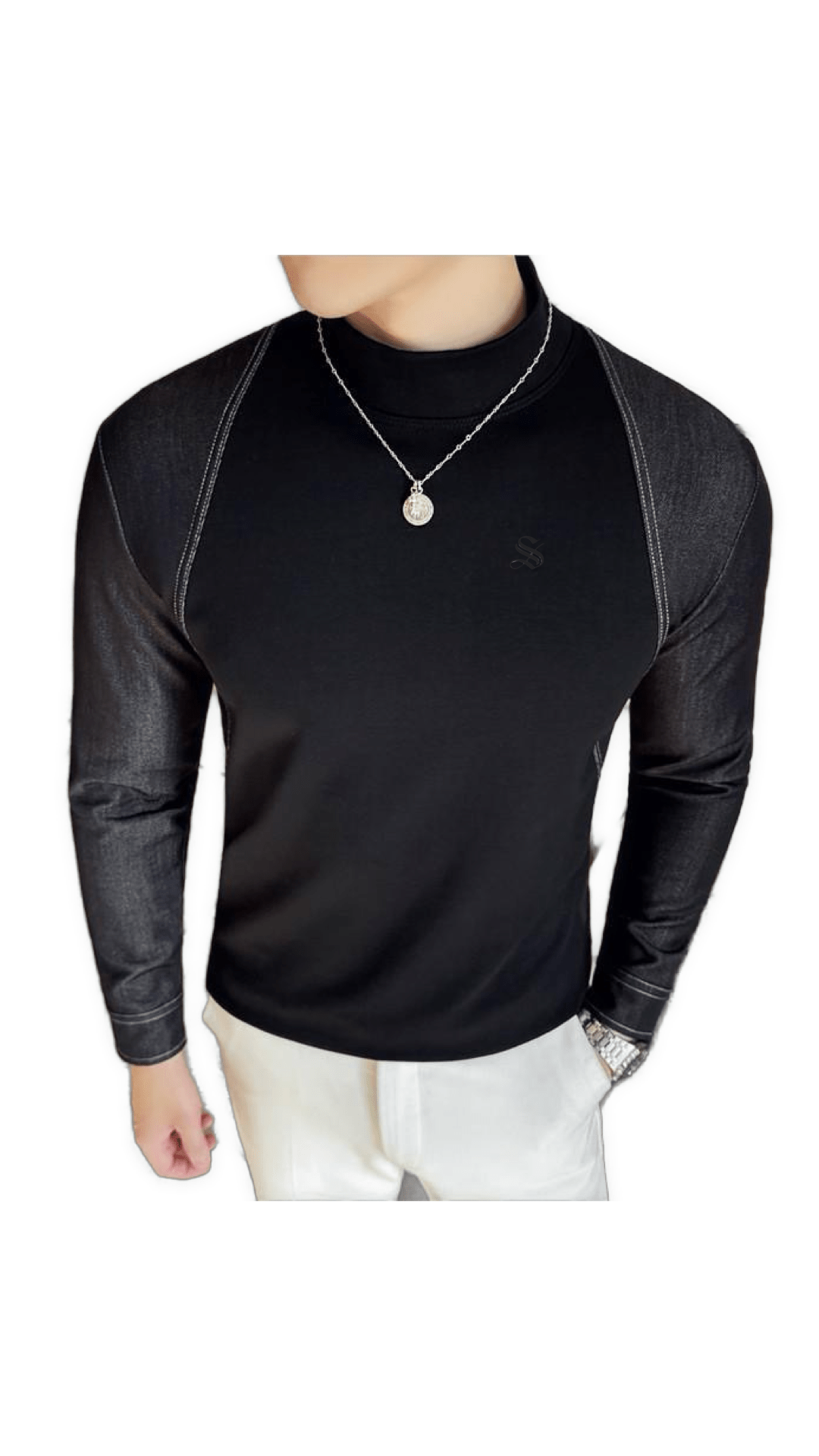 Anuc - High Neck Long Sleeve Shirt for Men - Sarman Fashion - Wholesale Clothing Fashion Brand for Men from Canada