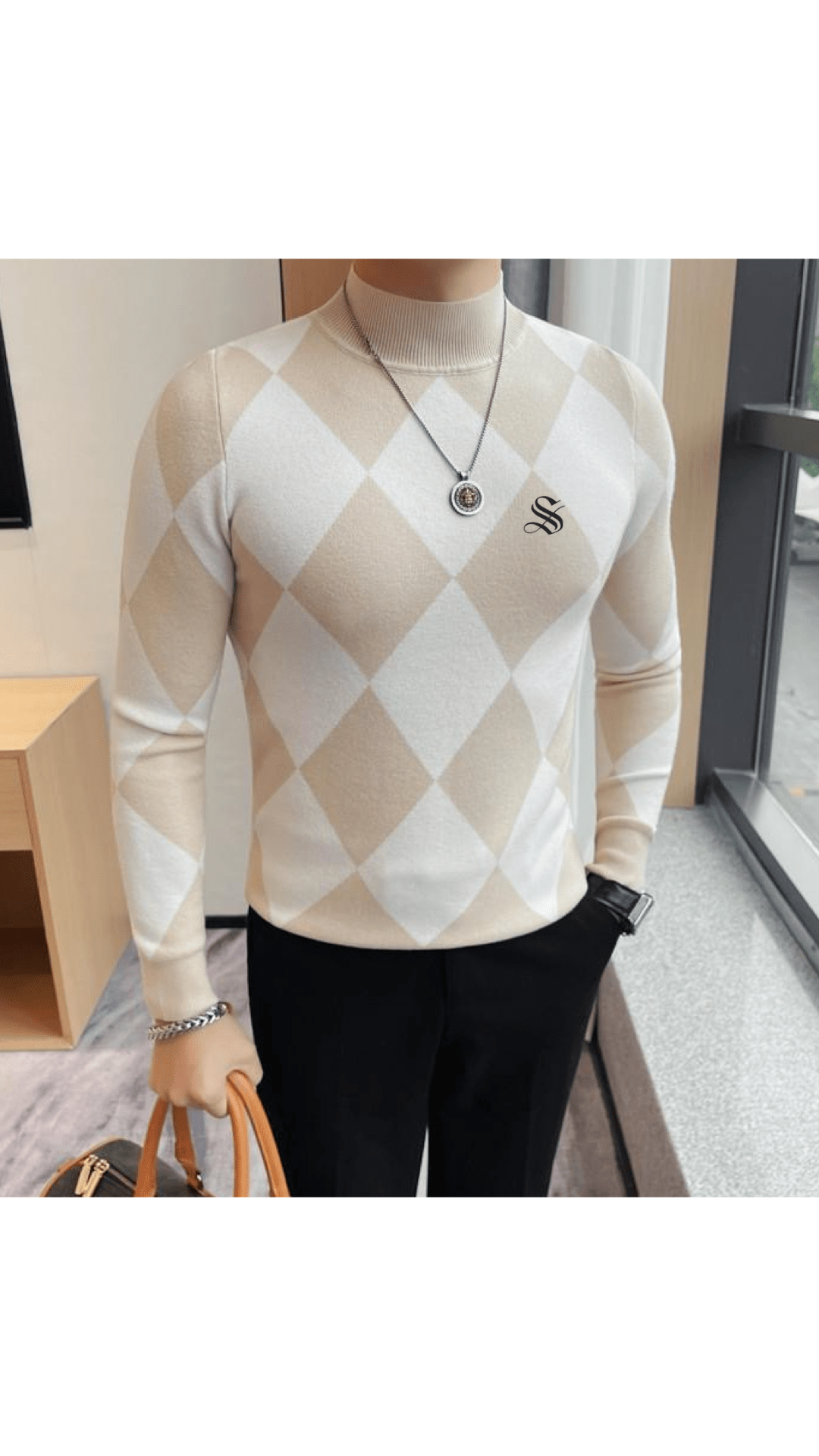 EWB 4 - High Neck Long Sleeve Shirt for Men - Sarman Fashion - Wholesale Clothing Fashion Brand for Men from Canada