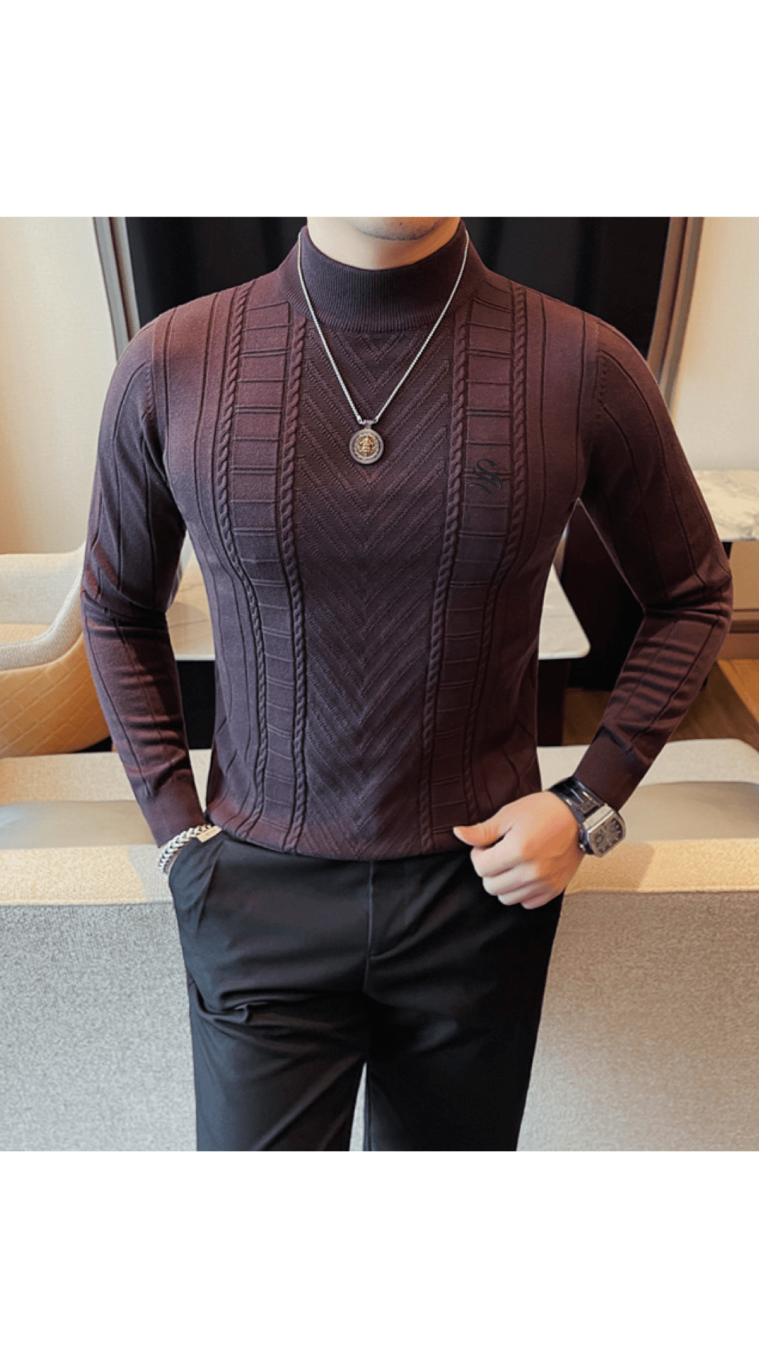 EWB 5 - High Neck Long Sleeve Shirt for Men - Sarman Fashion - Wholesale Clothing Fashion Brand for Men from Canada