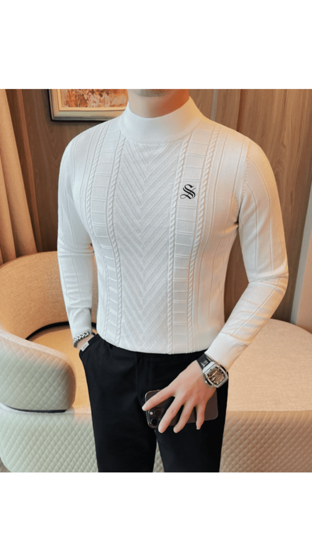 EWB 5 - High Neck Long Sleeve Shirt for Men - Sarman Fashion - Wholesale Clothing Fashion Brand for Men from Canada
