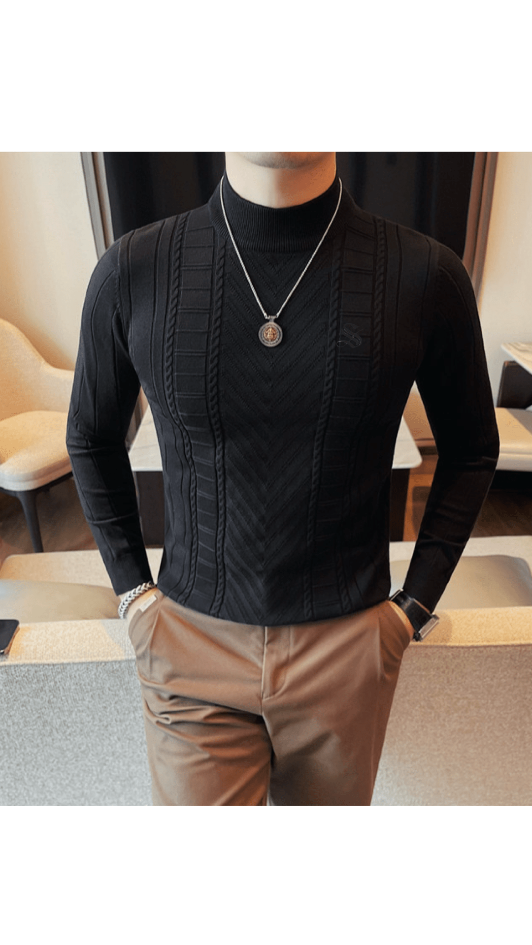 EWB 5 - High Neck Long Sleeve Shirt for Men - Sarman Fashion - Wholesale Clothing Fashion Brand for Men from Canada