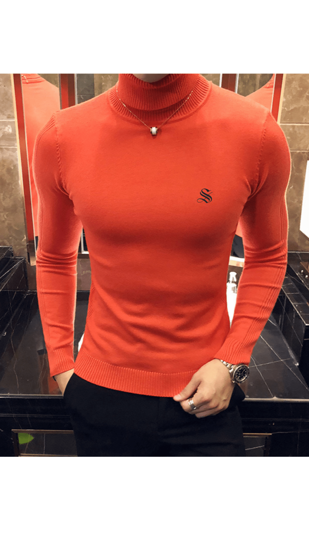 EWB 6 - High Neck Long Sleeve Shirt for Men - Sarman Fashion - Wholesale Clothing Fashion Brand for Men from Canada