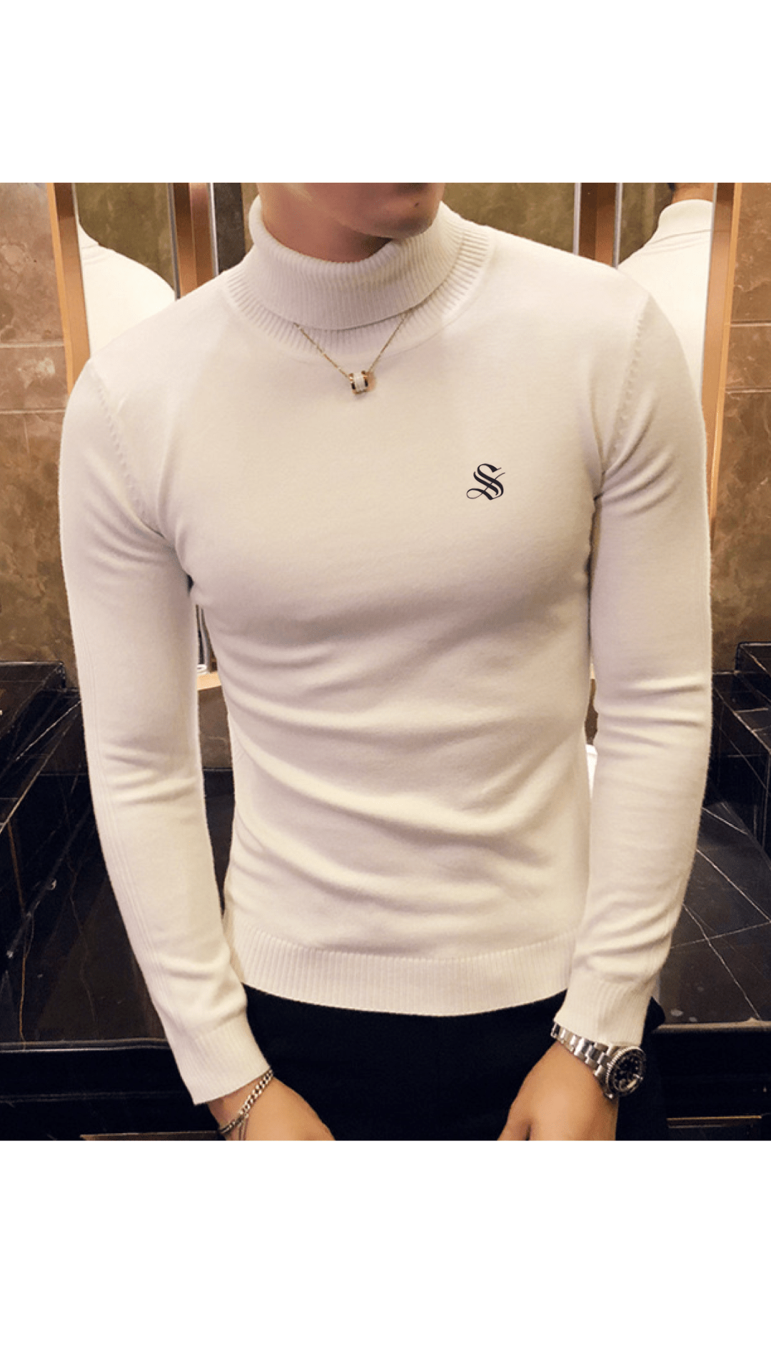 EWB 6 - High Neck Long Sleeve Shirt for Men - Sarman Fashion - Wholesale Clothing Fashion Brand for Men from Canada