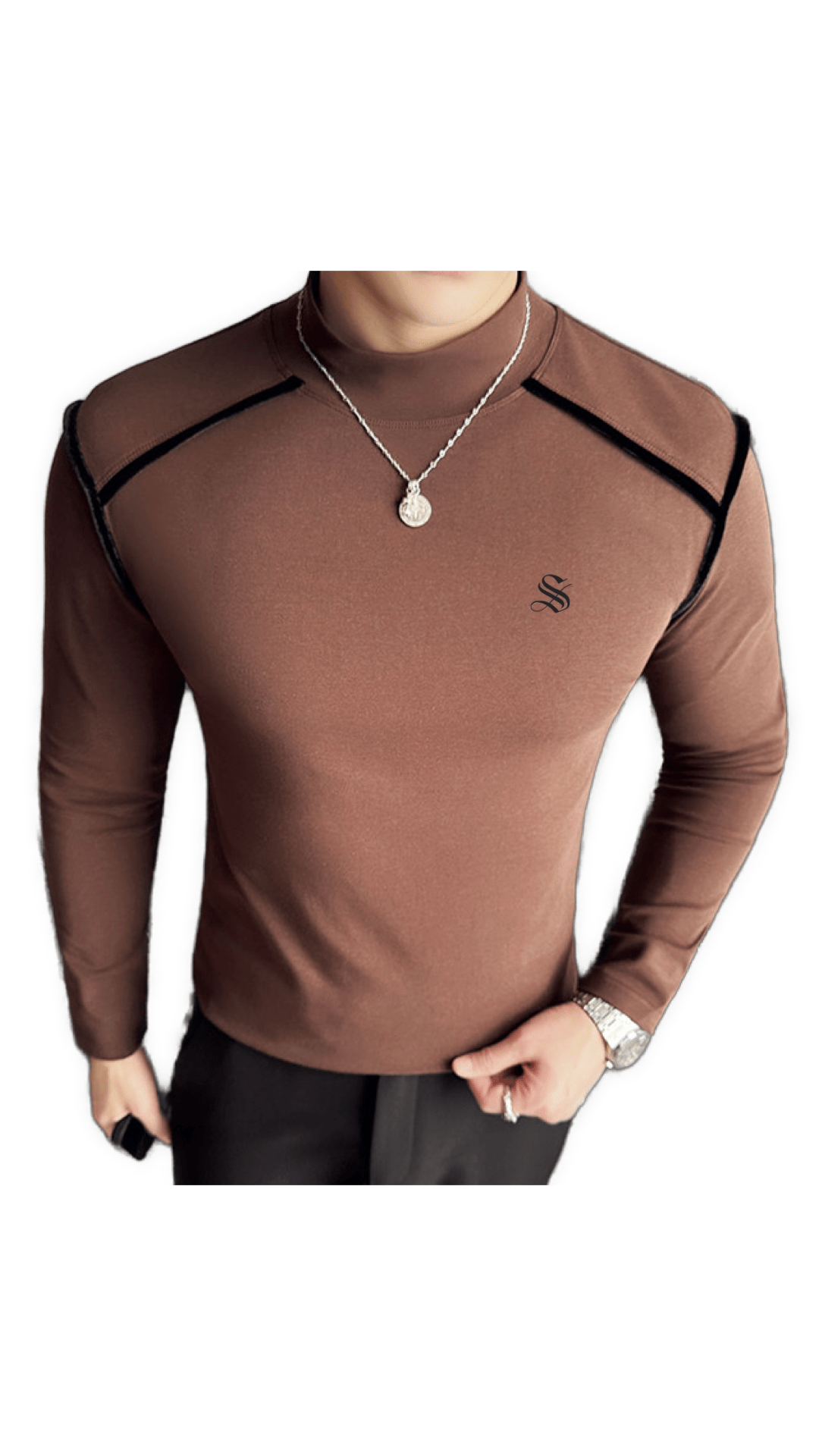 EWB - High Neck Long Sleeve Shirt for Men - Sarman Fashion - Wholesale Clothing Fashion Brand for Men from Canada