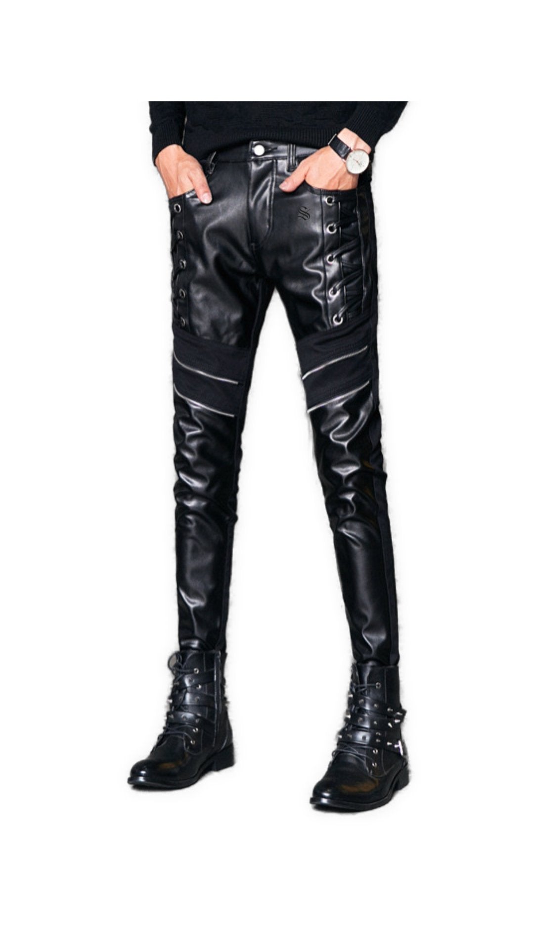 Sahu - Black Pu - Leather Pant’s for Men - Sarman Fashion - Wholesale Clothing Fashion Brand for Men from Canada
