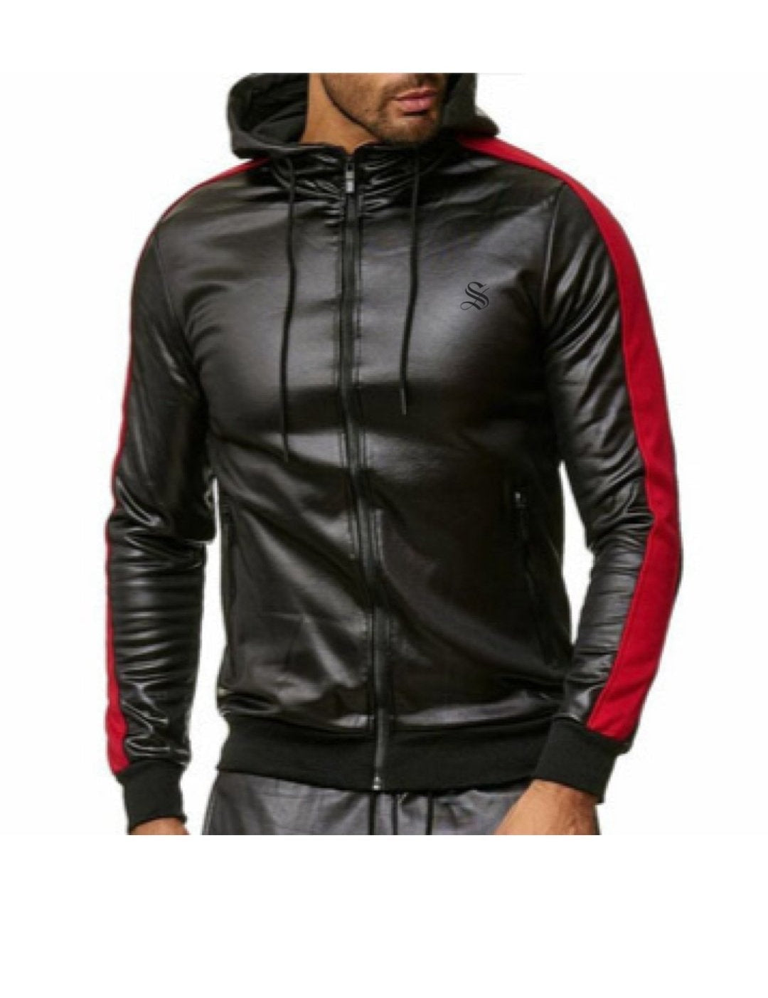 Vkuna - Pu Leather Hoodie for Men - Sarman Fashion - Wholesale Clothing Fashion Brand for Men from Canada