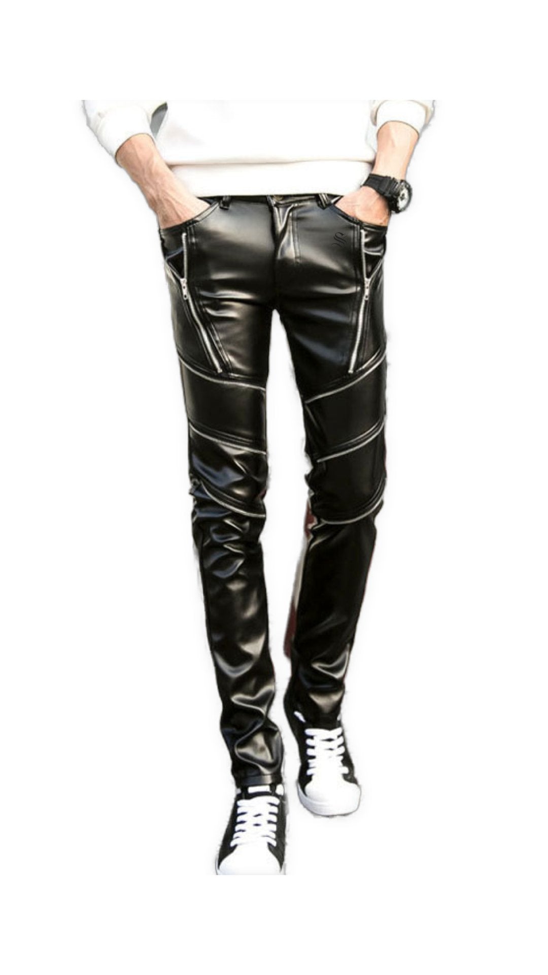 Zzai - Black Pu - Leather Pant’s for Men - Sarman Fashion - Wholesale Clothing Fashion Brand for Men from Canada