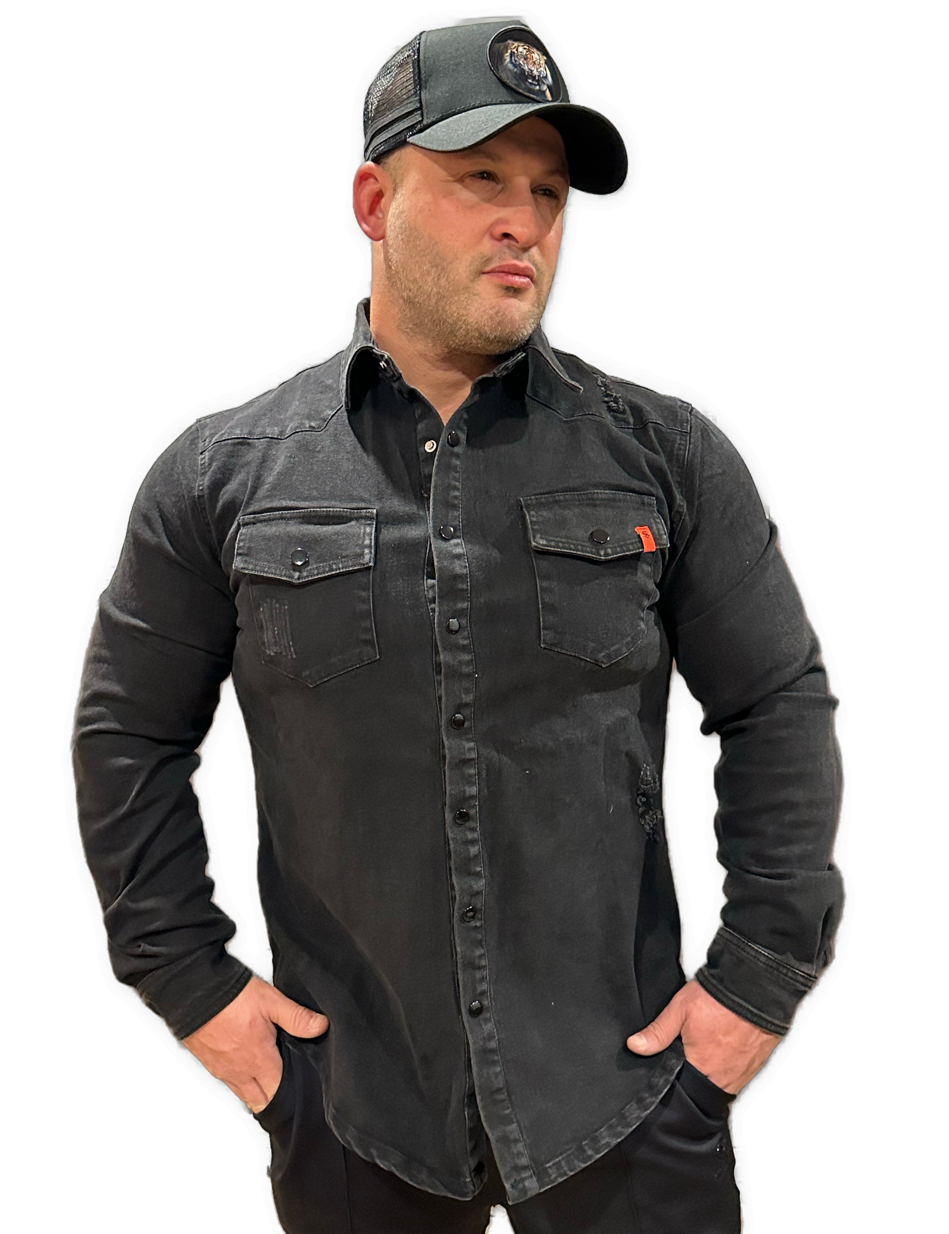 Cowboy #2 - Black Long Sleeves Jeans Shirt for Men - Sarman Fashion - Wholesale Clothing Fashion Brand for Men from Canada