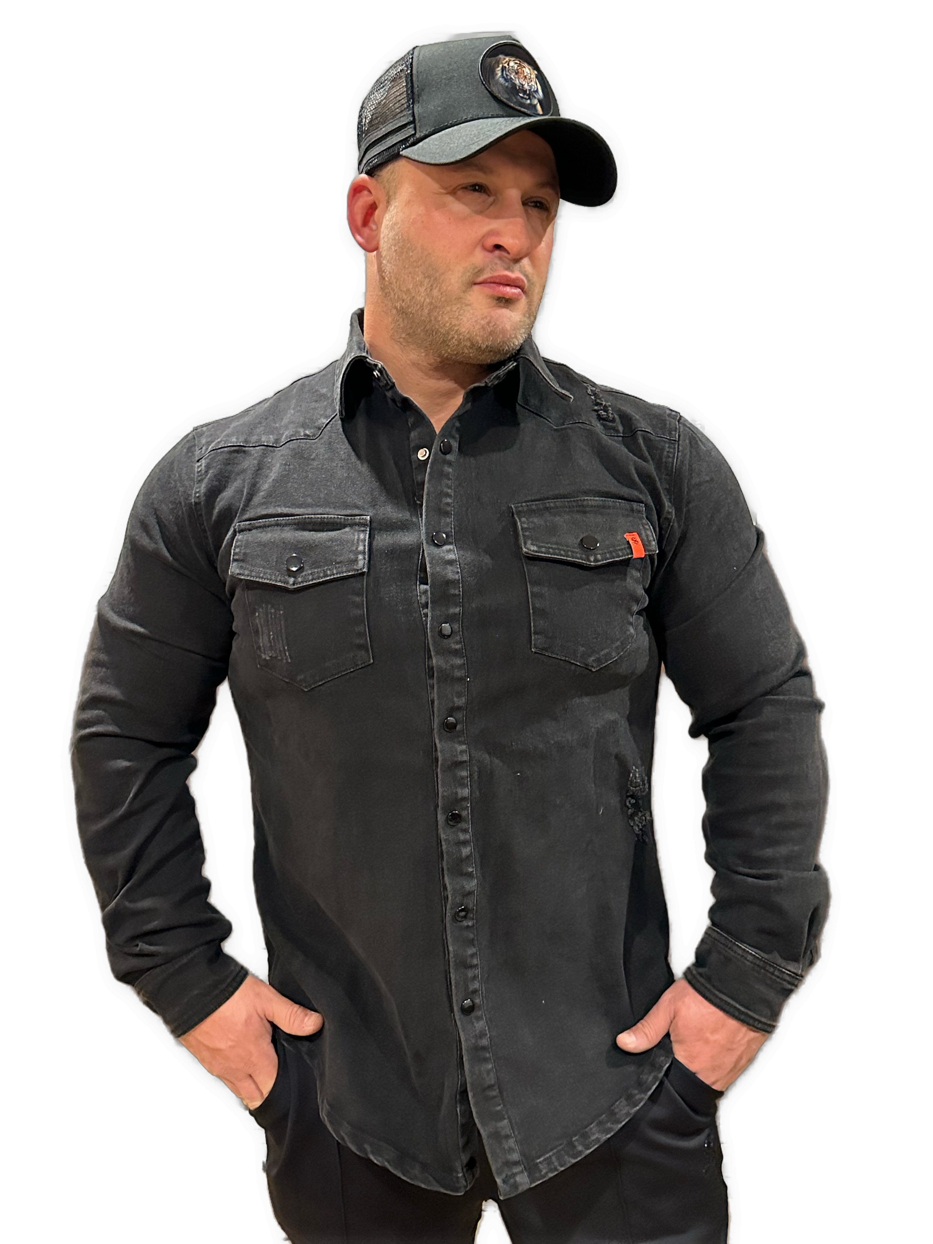 Cowboy #2 - Black Long Sleeves Jeans Shirt for Men - Sarman Fashion - Wholesale Clothing Fashion Brand for Men from Canada