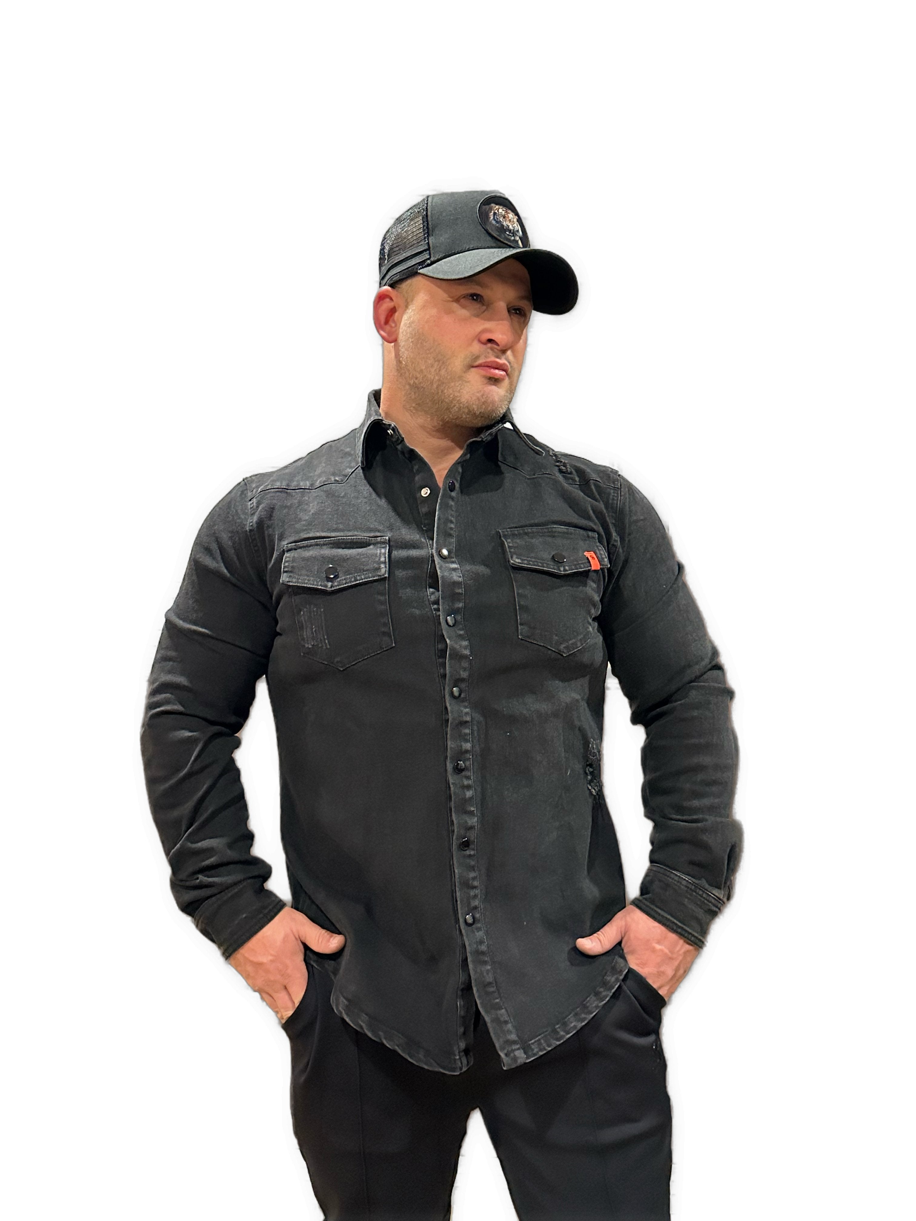 Cowboy #2 - Black Long Sleeves Jeans Shirt for Men - Sarman Fashion - Wholesale Clothing Fashion Brand for Men from Canada