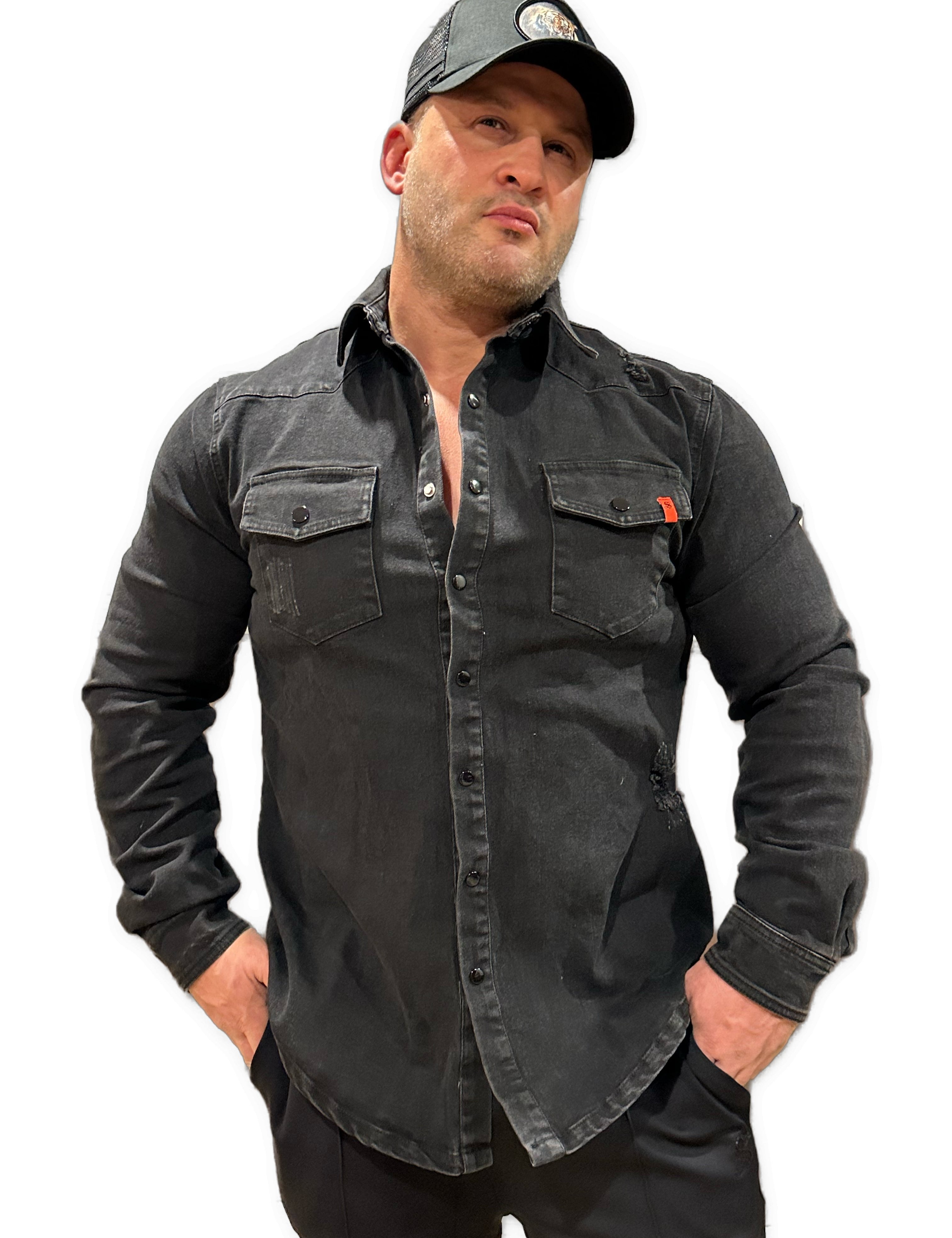 Cowboy #2 - Black Long Sleeves Jeans Shirt for Men - Sarman Fashion - Wholesale Clothing Fashion Brand for Men from Canada