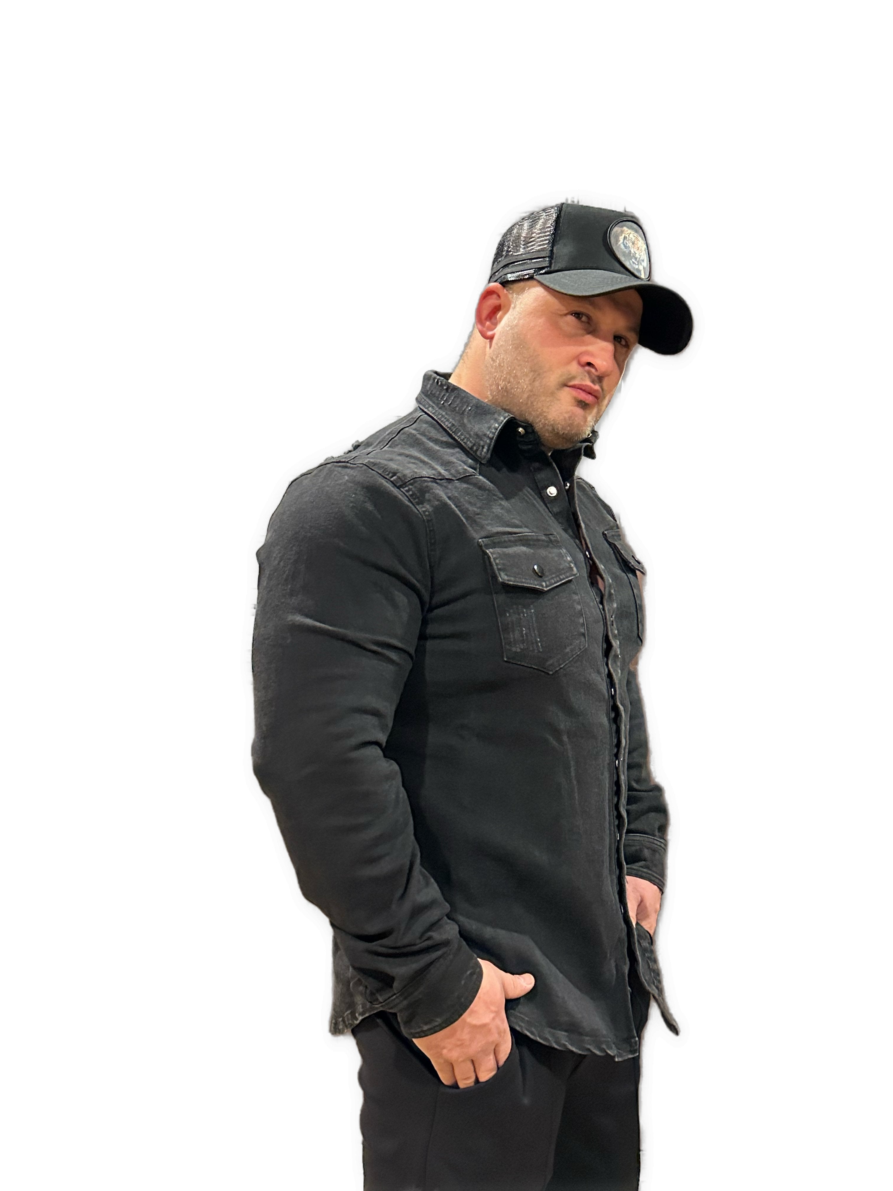 Cowboy #2 - Black Long Sleeves Jeans Shirt for Men - Sarman Fashion - Wholesale Clothing Fashion Brand for Men from Canada