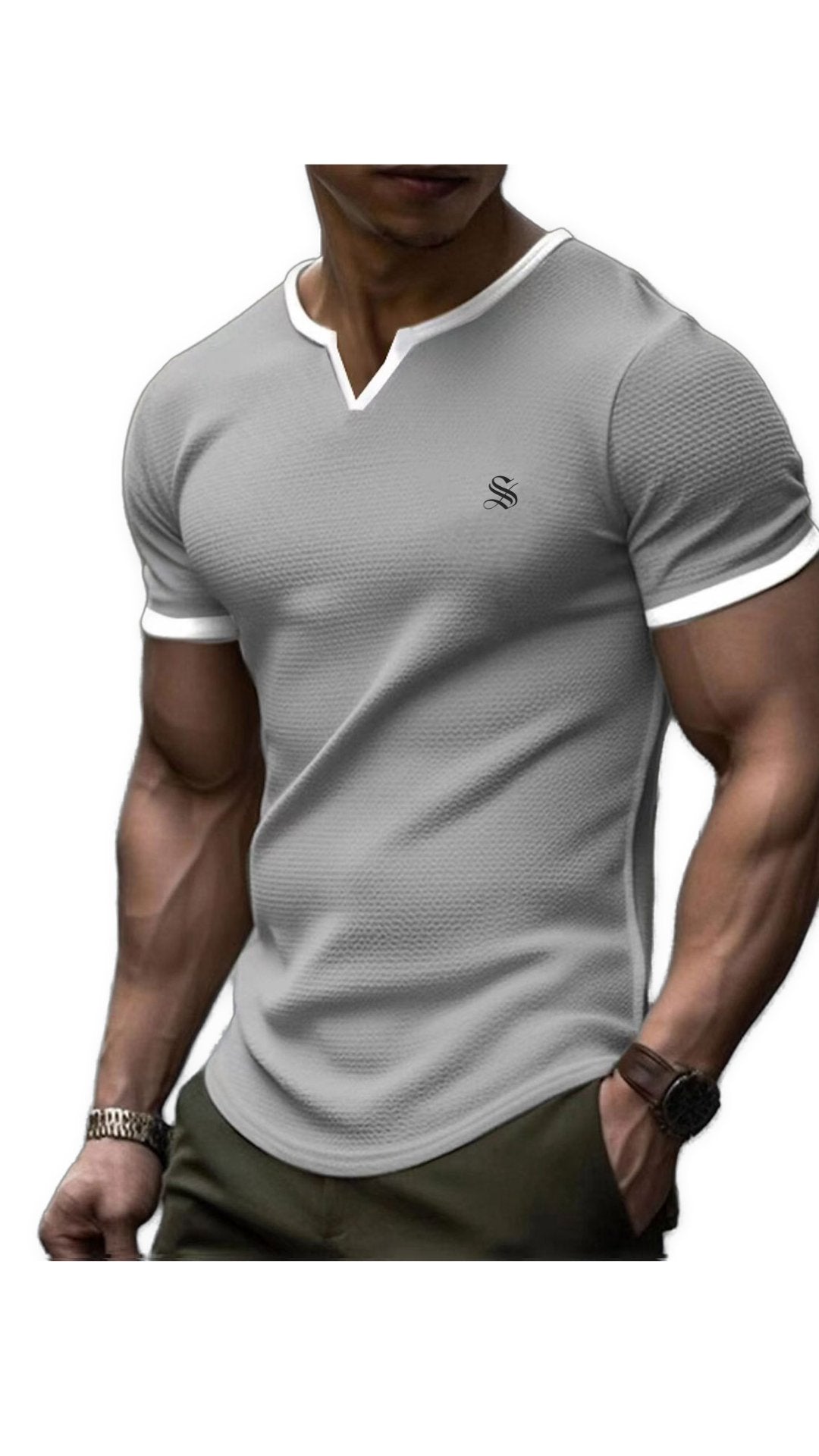 Dujiuana - V-Neck T-Shirt for Men - Sarman Fashion - Wholesale Clothing Fashion Brand for Men from Canada