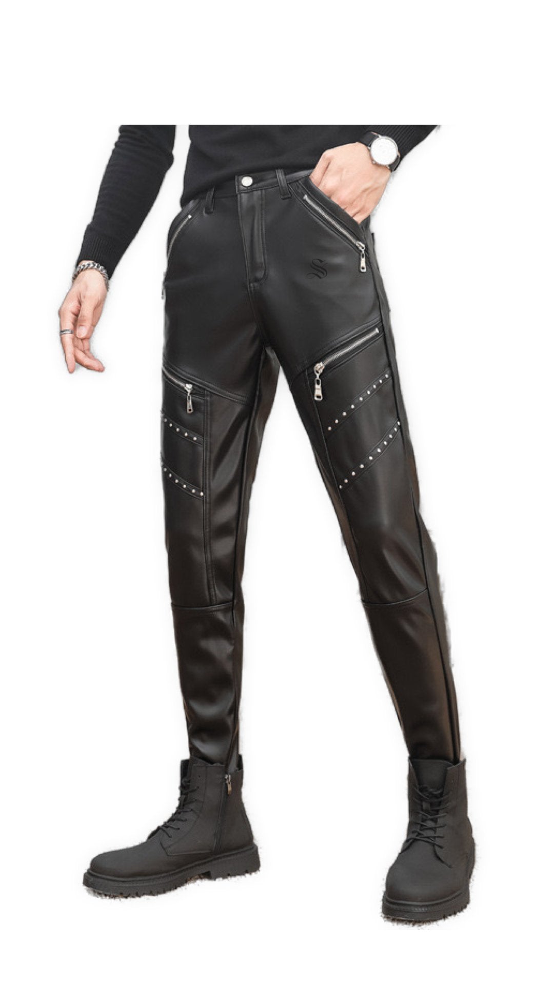 Exulibilous - Black Pu-Leather Pant’s for Men - Sarman Fashion - Wholesale Clothing Fashion Brand for Men from Canada