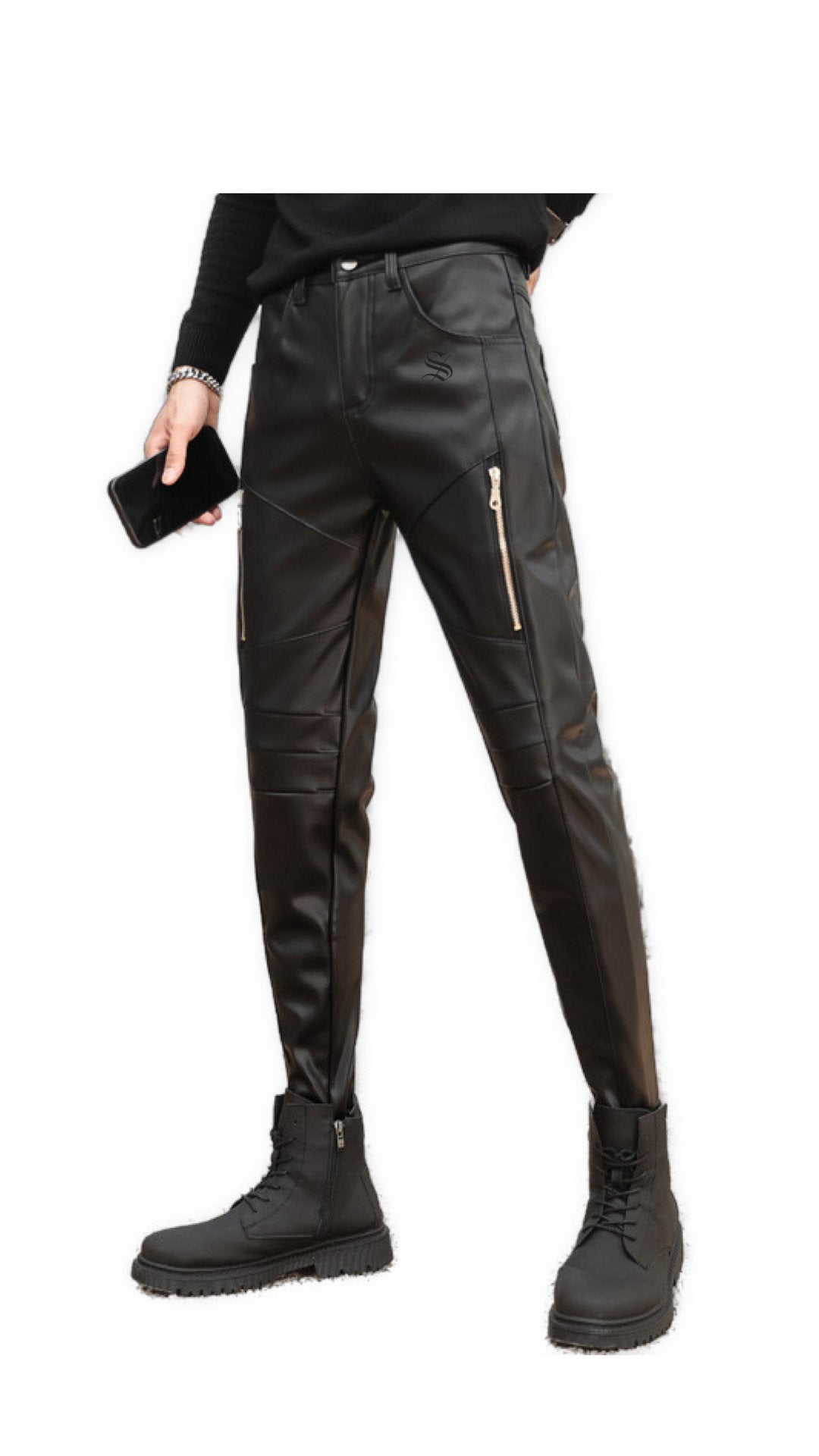 Kosrulla - Black Pu-Leather Pant’s for Men - Sarman Fashion - Wholesale Clothing Fashion Brand for Men from Canada