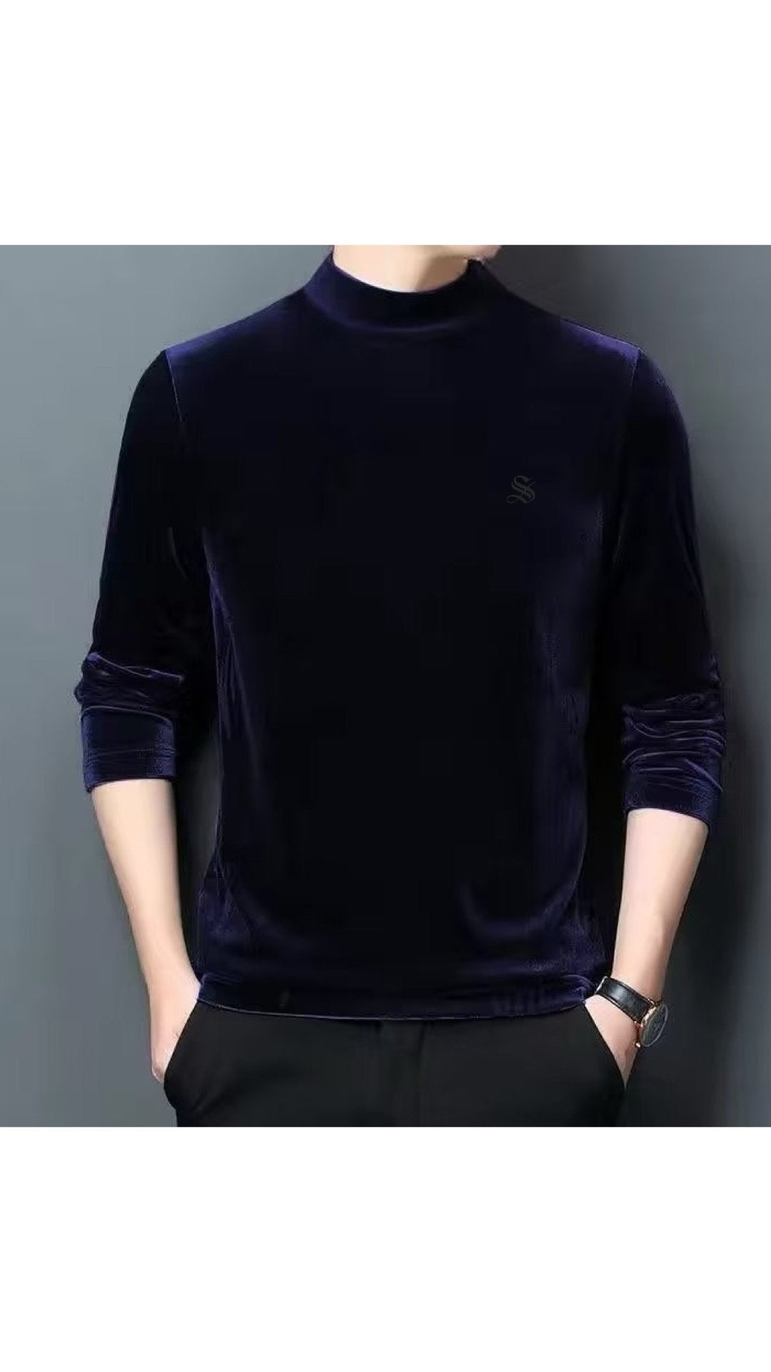 Laskovoe - Velvet Long Sleeve High Neck Shirt for Men - Sarman Fashion - Wholesale Clothing Fashion Brand for Men from Canada