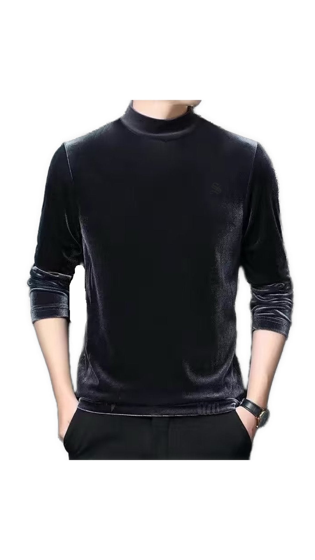 Laskovoe - Velvet Long Sleeve High Neck Shirt for Men - Sarman Fashion - Wholesale Clothing Fashion Brand for Men from Canada
