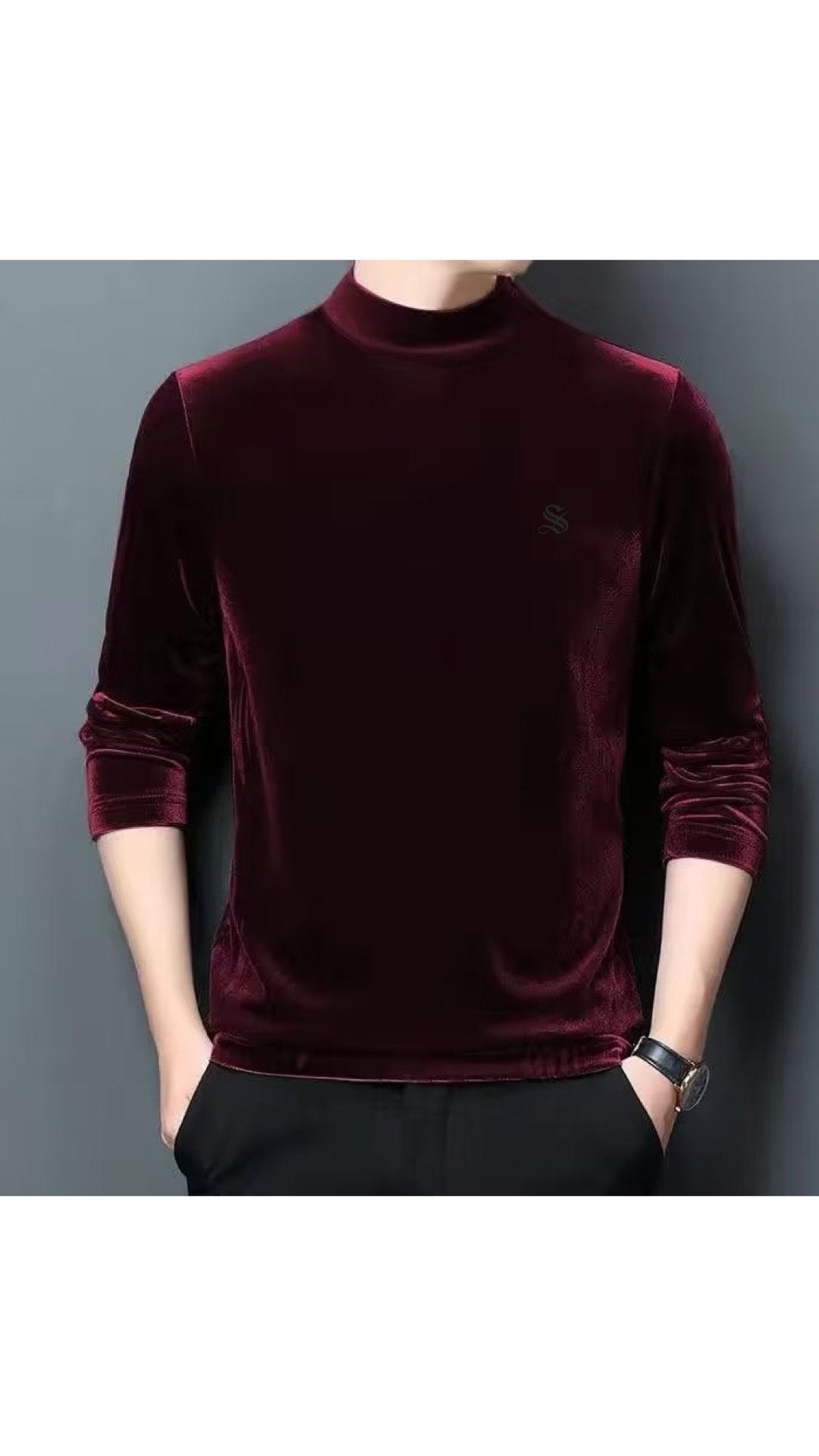 Laskovoe - Velvet Long Sleeve High Neck Shirt for Men - Sarman Fashion - Wholesale Clothing Fashion Brand for Men from Canada