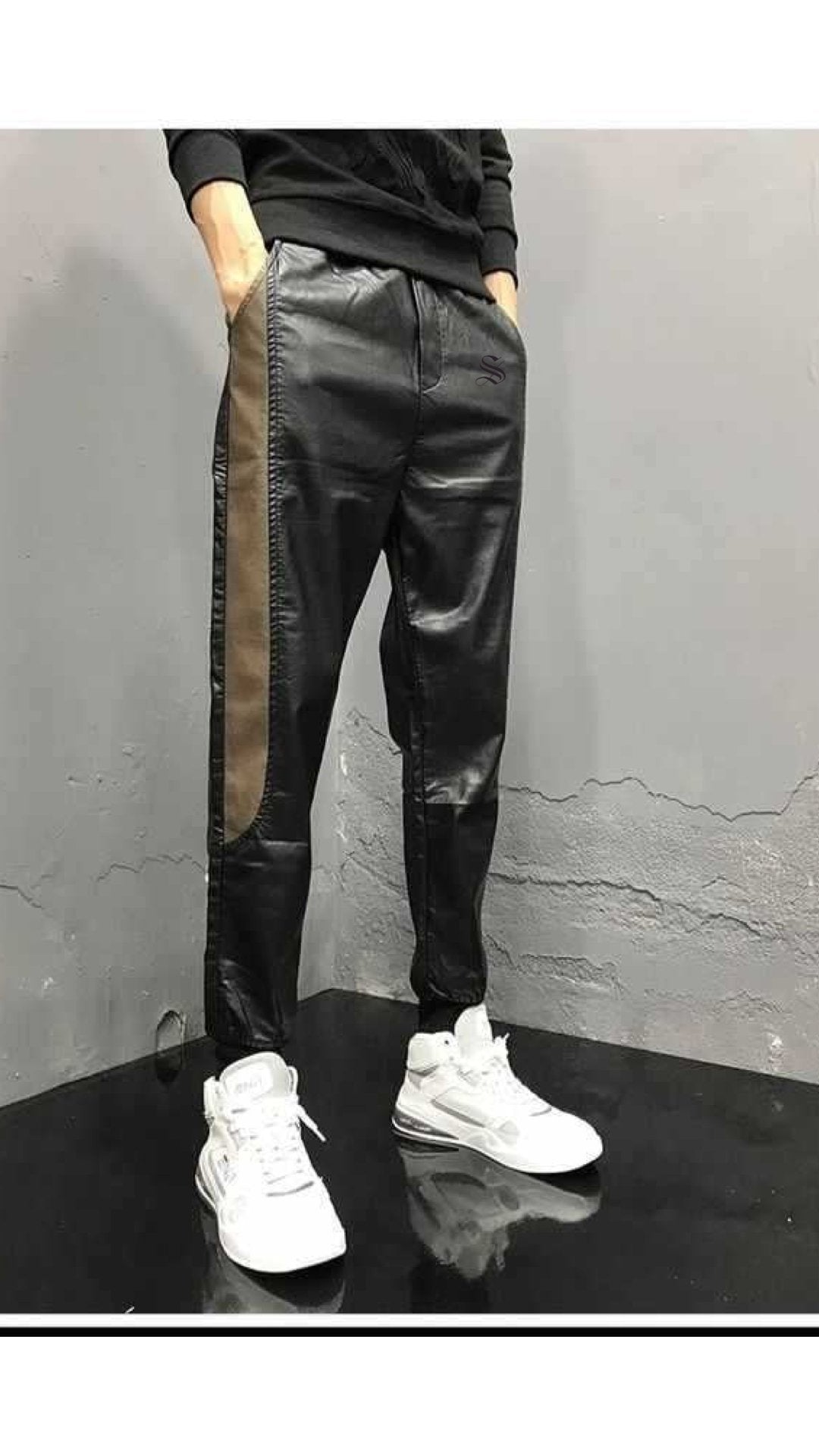 Mongol - Black Pu-Leather Pant’s for Men - Sarman Fashion - Wholesale Clothing Fashion Brand for Men from Canada