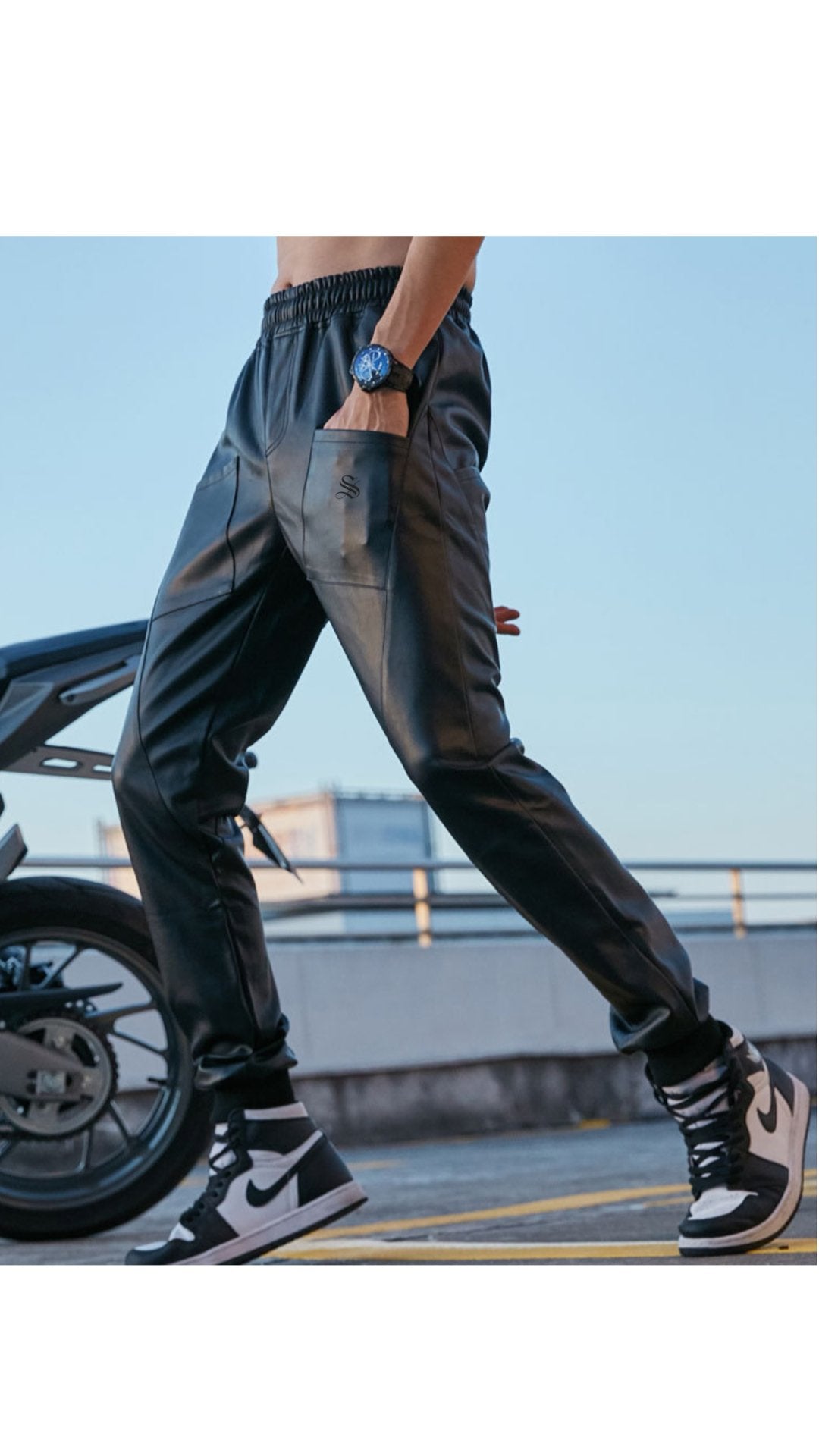 Nutakino - Pu Leather Joggers for Men - Sarman Fashion - Wholesale Clothing Fashion Brand for Men from Canada