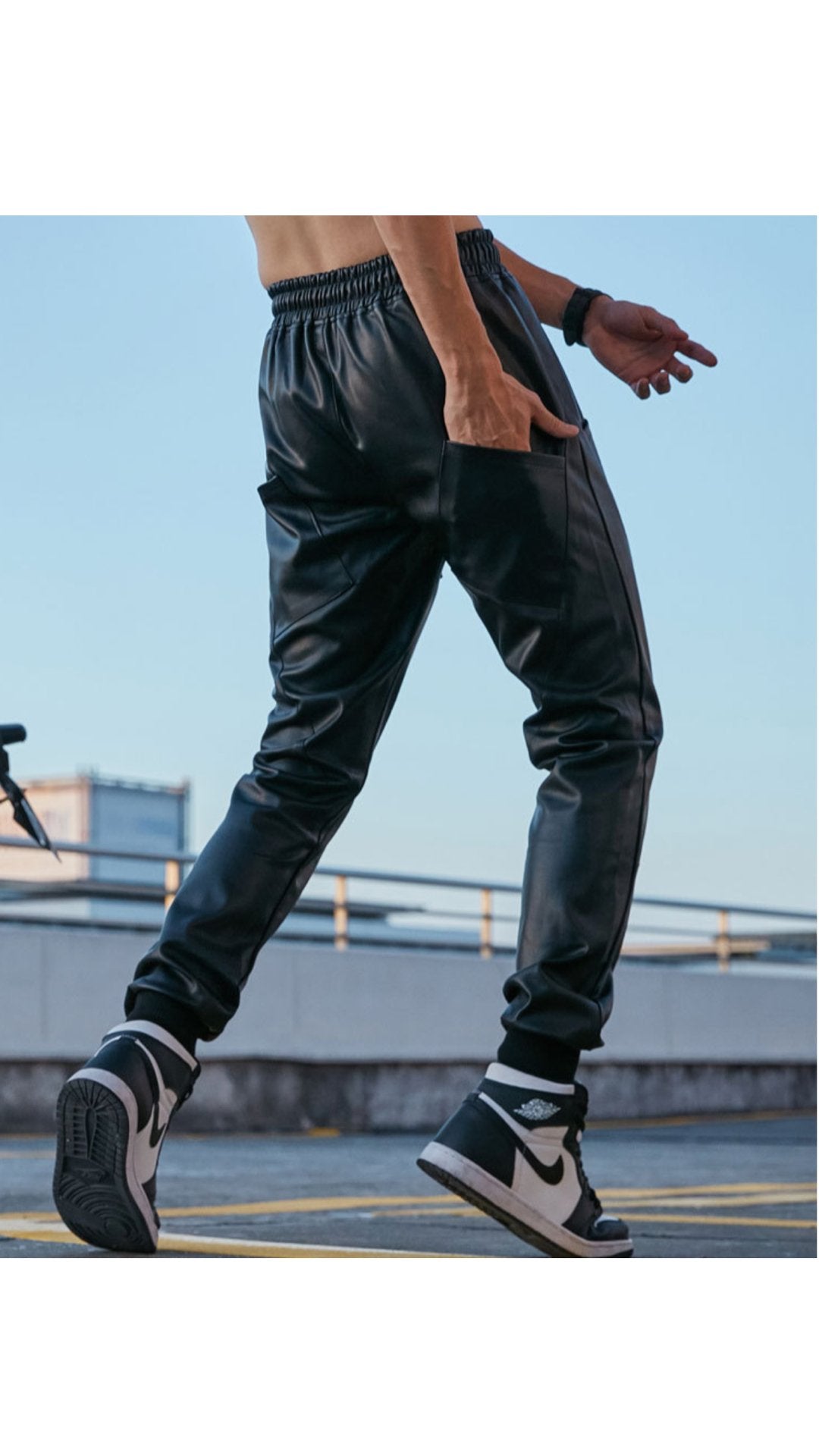 Nutakino - Pu Leather Joggers for Men - Sarman Fashion - Wholesale Clothing Fashion Brand for Men from Canada