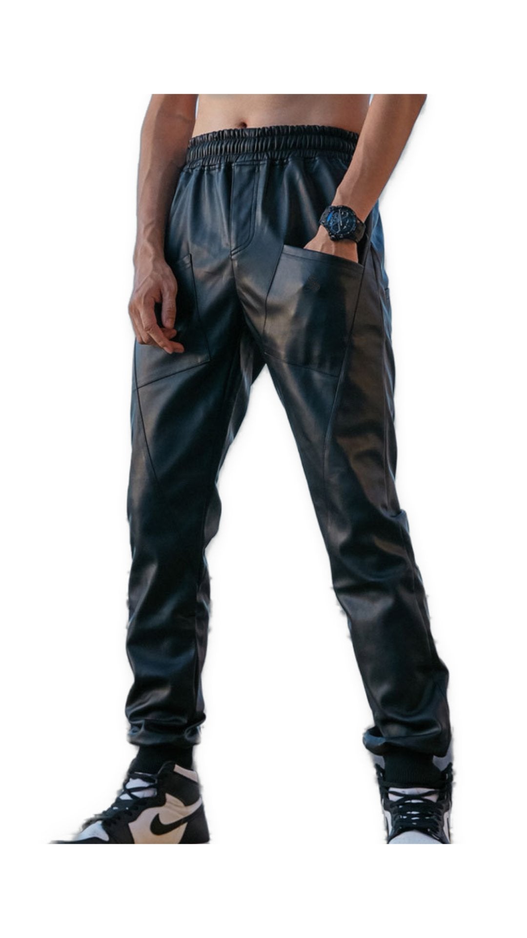 Nutakino - Pu Leather Joggers for Men - Sarman Fashion - Wholesale Clothing Fashion Brand for Men from Canada