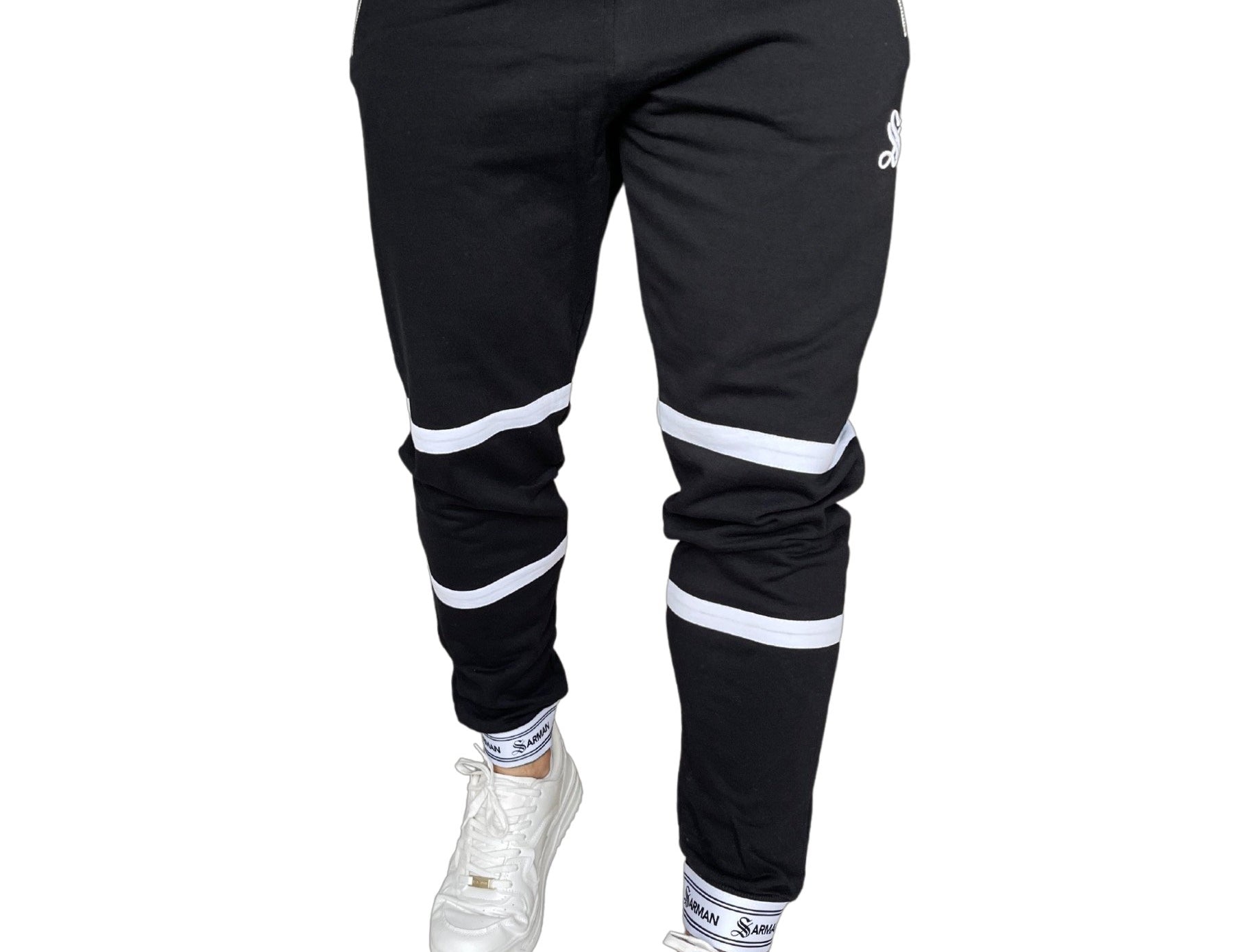 Time - Black/White Joggers for Men - Sarman Fashion - Wholesale Clothing Fashion Brand for Men from Canada