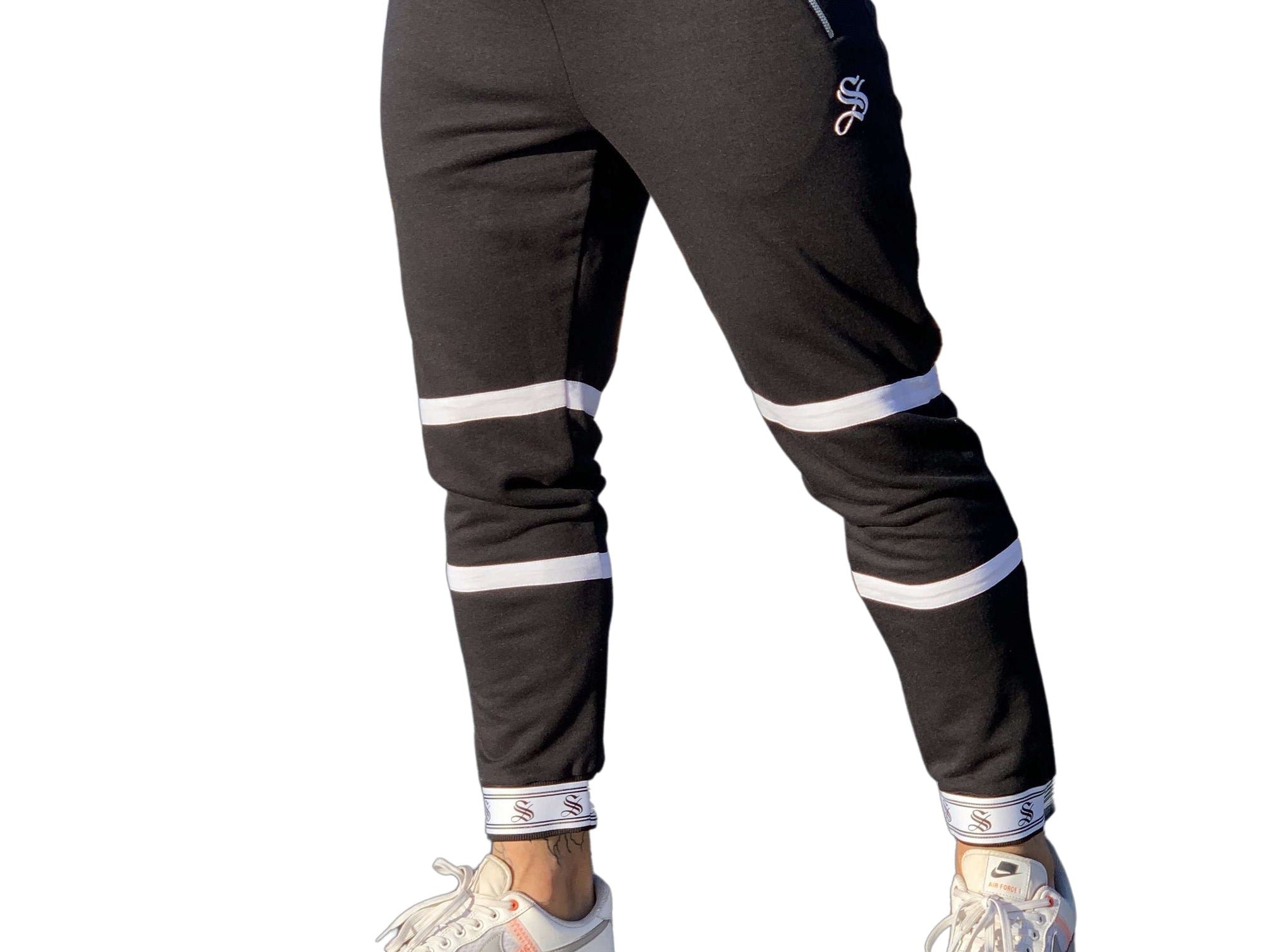 Time - Black/White Joggers for Men (PRE-ORDER DISPATCH DATE 15 APRIL 2023) - Sarman Fashion - Wholesale Clothing Fashion Brand for Men from Canada