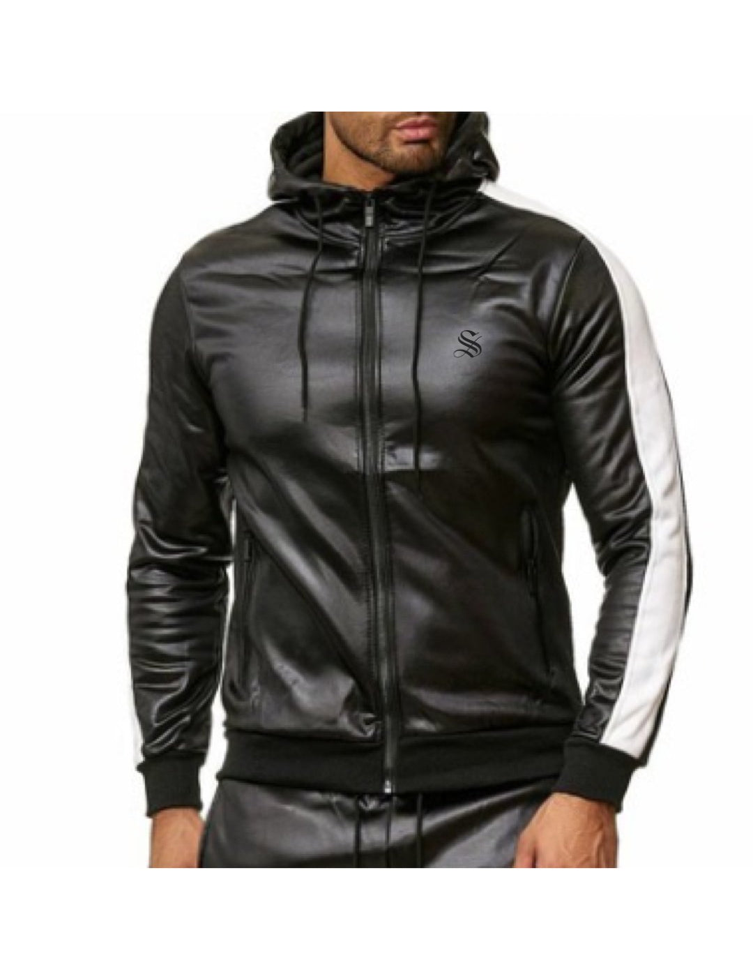Vkuna - Pu Leather Hoodie for Men - Sarman Fashion - Wholesale Clothing Fashion Brand for Men from Canada