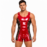 Zalisa – Men’s Custom-Made Glossy PU Leather & Floral Lace Short Jumpsuit