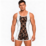 Zalisa 4 – Men’s Custom-Made Glossy PU Leather & Floral Lace Short Jumpsuit