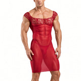 Kima 3 - Sheer Form-Fitting Mini Dress with Lace Off-Shoulder Top