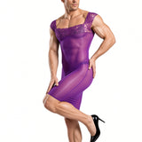Kima 3 - Sheer Form-Fitting Mini Dress with Lace Off-Shoulder Top