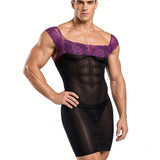 Kima 3 - Sheer Form-Fitting Mini Dress with Lace Off-Shoulder Top