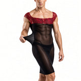 Kima 3 - Sheer Form-Fitting Mini Dress with Lace Off-Shoulder Top