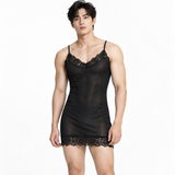 Roha - Men’s Glossy Lace-Trim Mini Dress