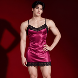 Roha - Men’s Glossy Lace-Trim Mini Dress