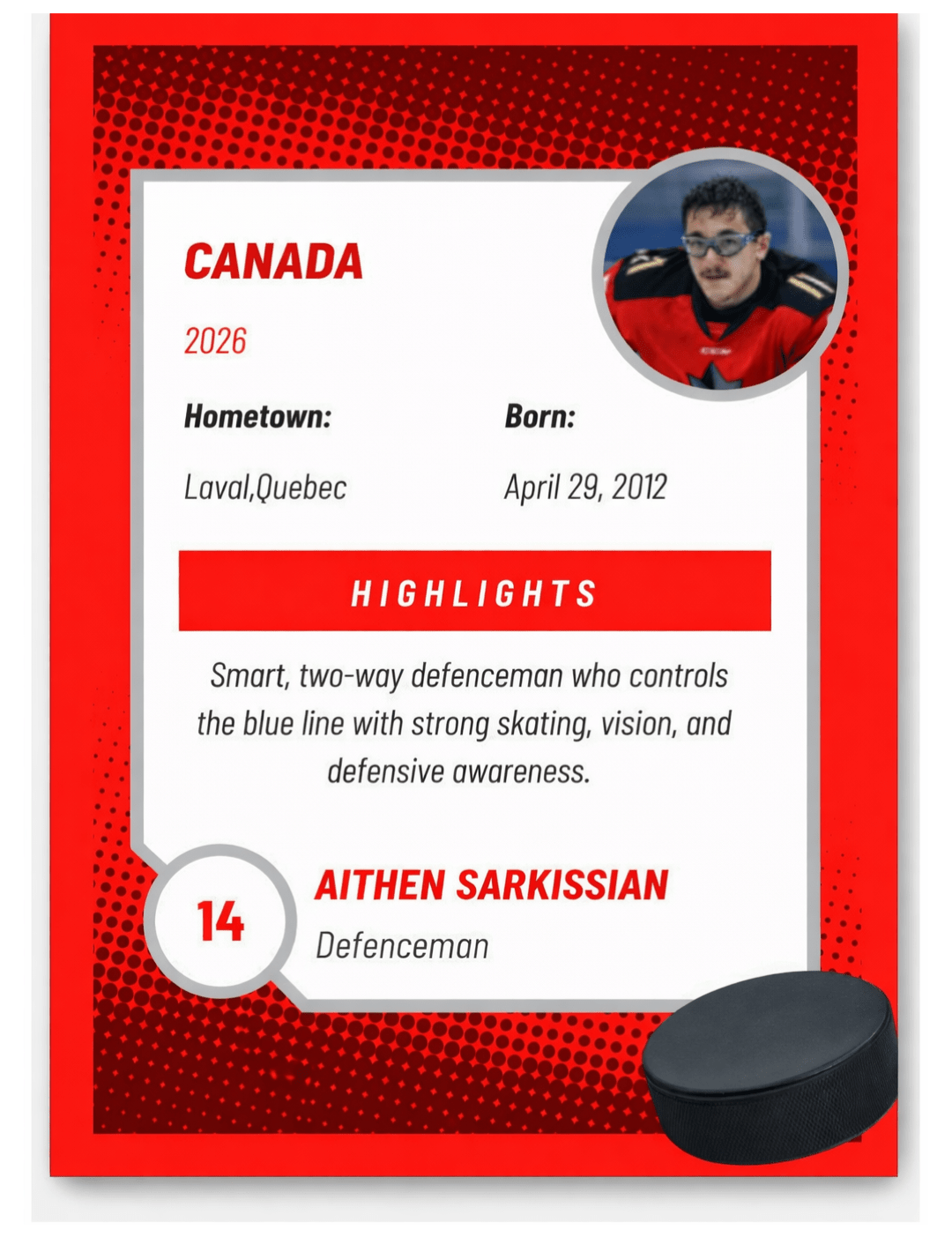 Aithen Sarkissian (TURBO) 14 - Canada Style Custom Hockey Card | Elite Defenceman Prospect (2026) - Sarman Fashion - Wholesale Clothing Fashion Brand for Men from Canada
