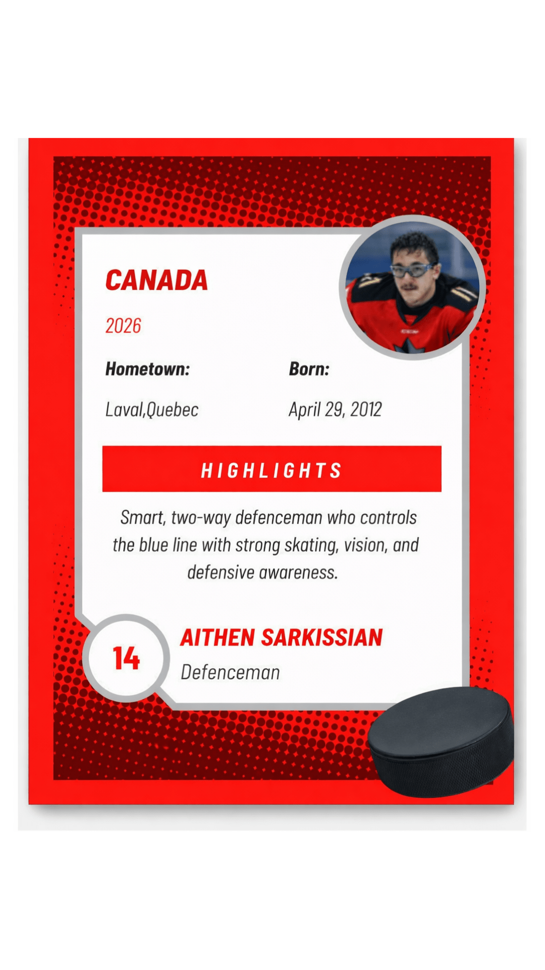 Aithen Sarkissian (TURBO) 14 - Canada Style Custom Hockey Card | Elite Defenceman Prospect (2026) - Sarman Fashion - Wholesale Clothing Fashion Brand for Men from Canada