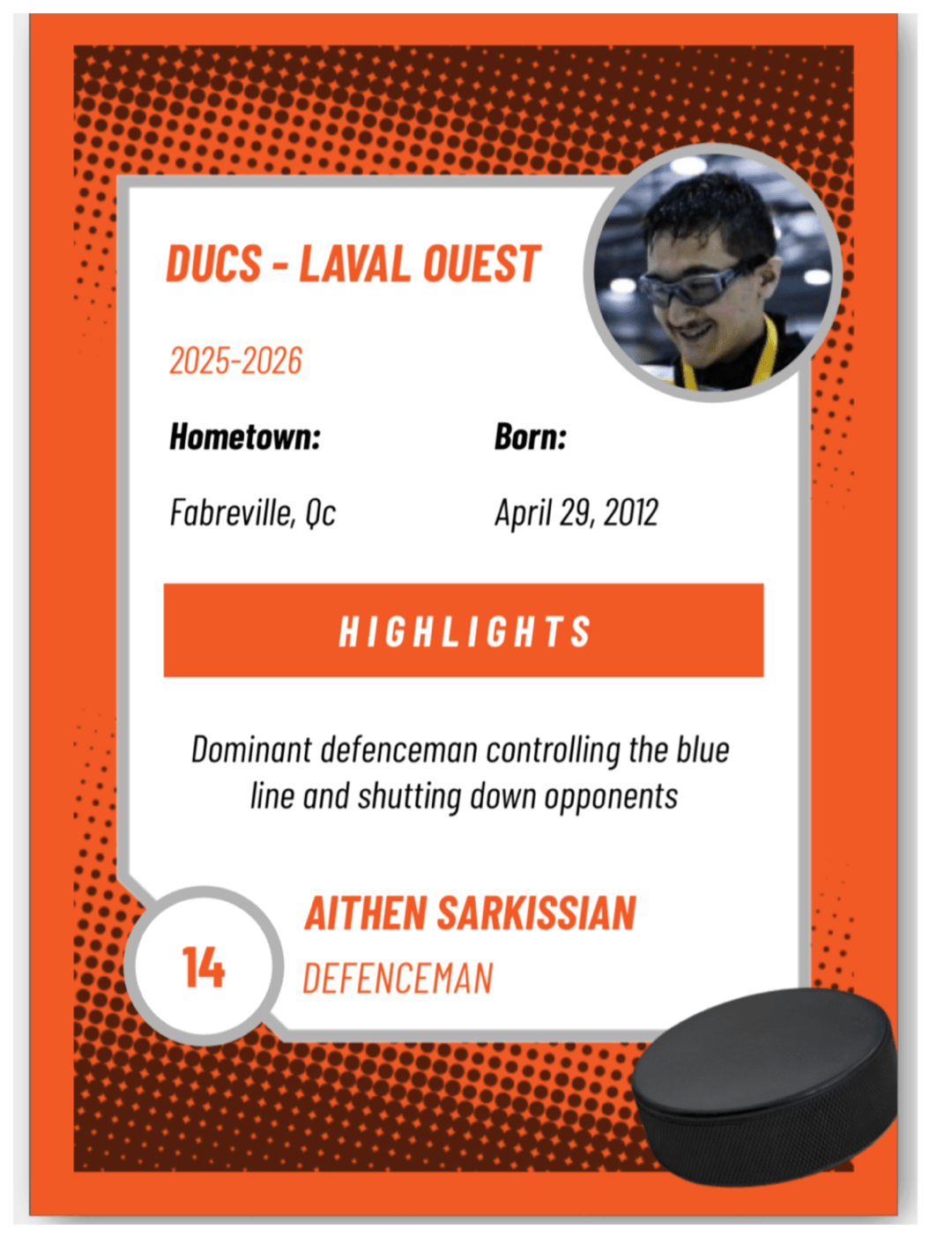 Aithen Sarkissian (TURBO) 14 - DUCS Style Custom Hockey Card | Elite Defenceman Prospect (2025 - 2026) - Sarman Fashion - Wholesale Clothing Fashion Brand for Men from Canada