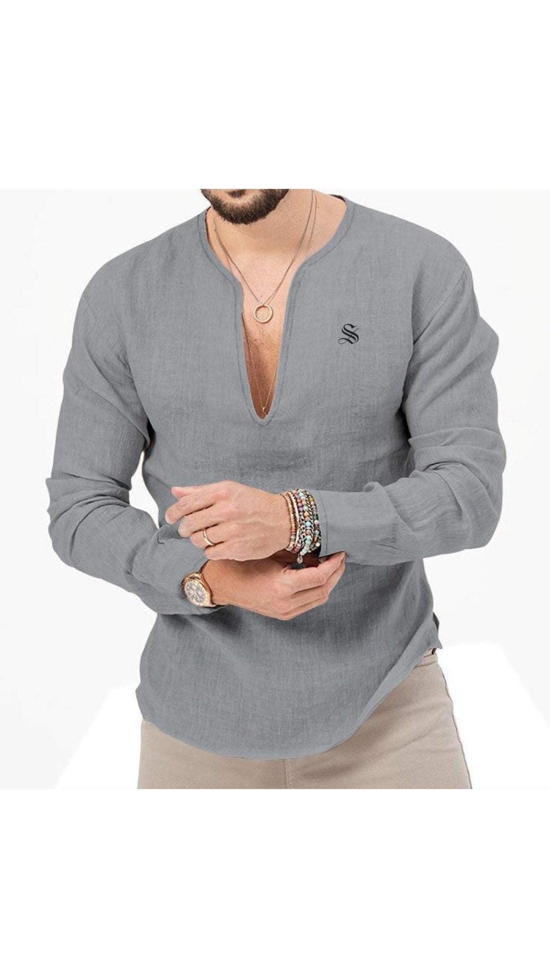 Bakag 2 - Long V - Neck Shirt for Men - Sarman Fashion - Wholesale Clothing Fashion Brand for Men from Canada