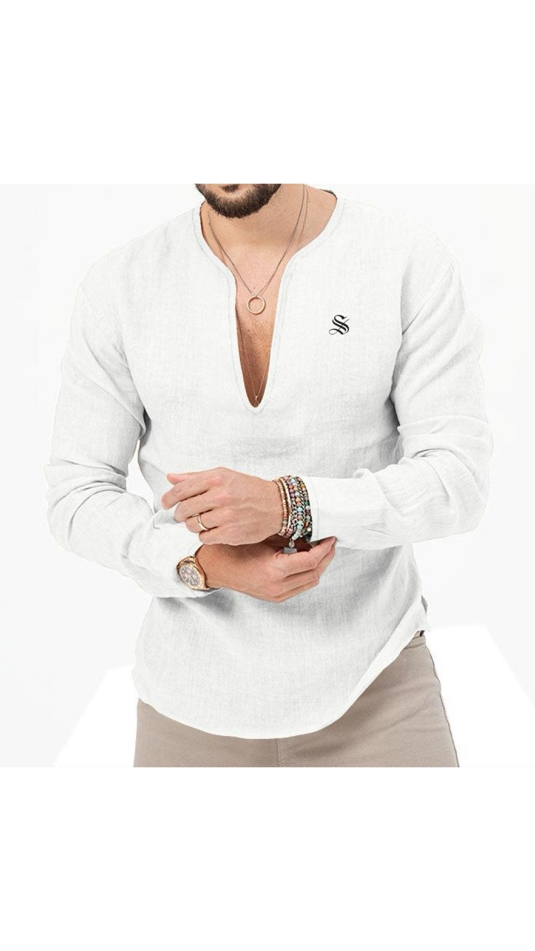 Bakag 2 - Long V - Neck Shirt for Men - Sarman Fashion - Wholesale Clothing Fashion Brand for Men from Canada