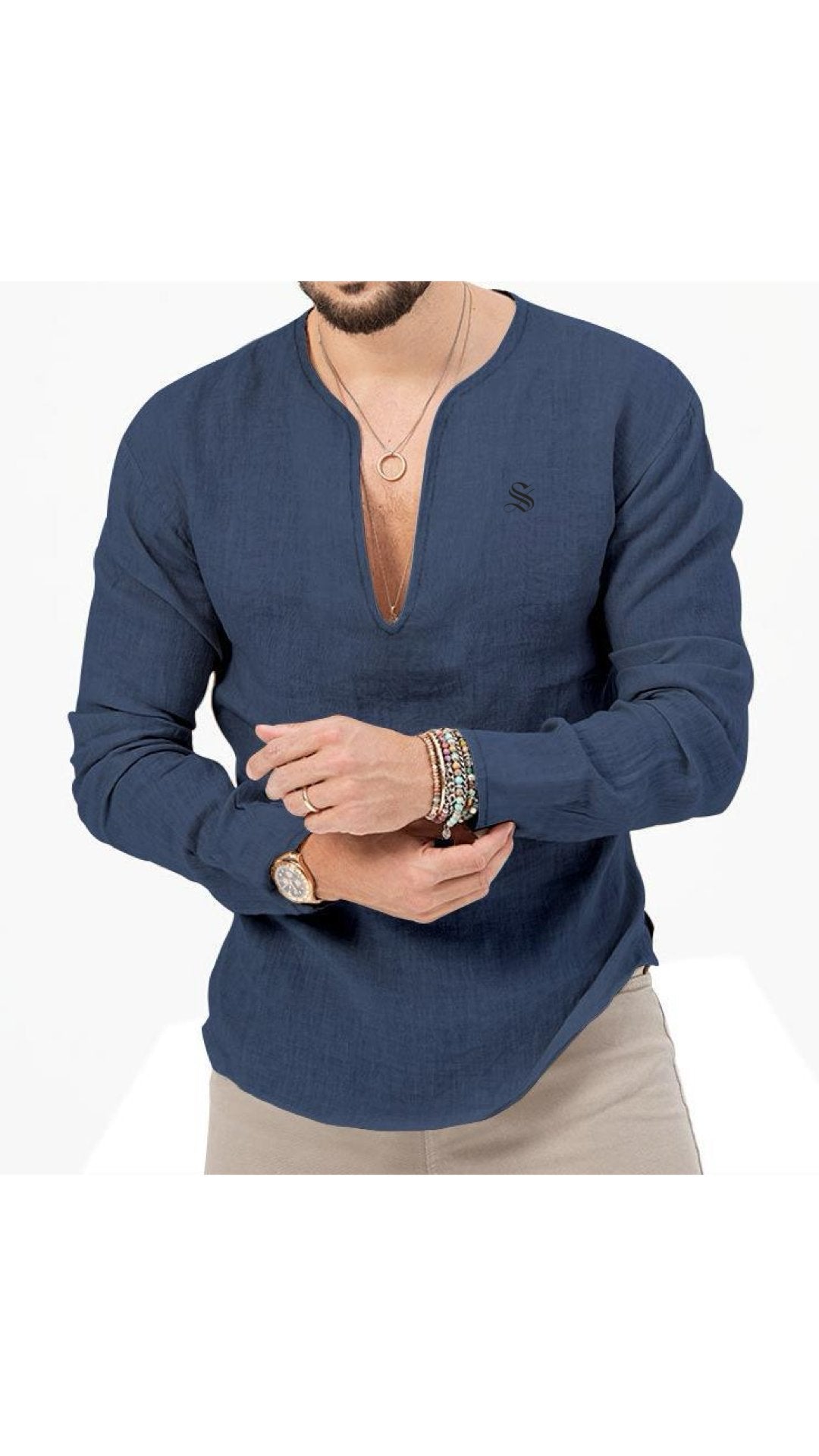 Bakag 2 - Long V - Neck Shirt for Men - Sarman Fashion - Wholesale Clothing Fashion Brand for Men from Canada