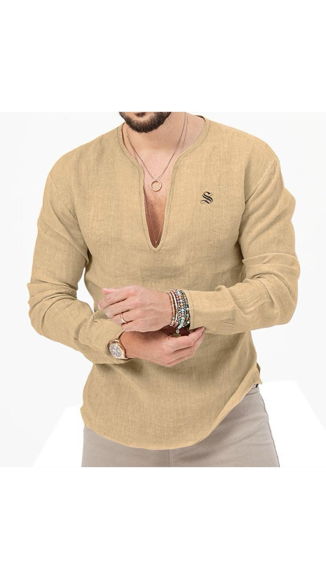 Bakag 2 - Long V - Neck Shirt for Men - Sarman Fashion - Wholesale Clothing Fashion Brand for Men from Canada