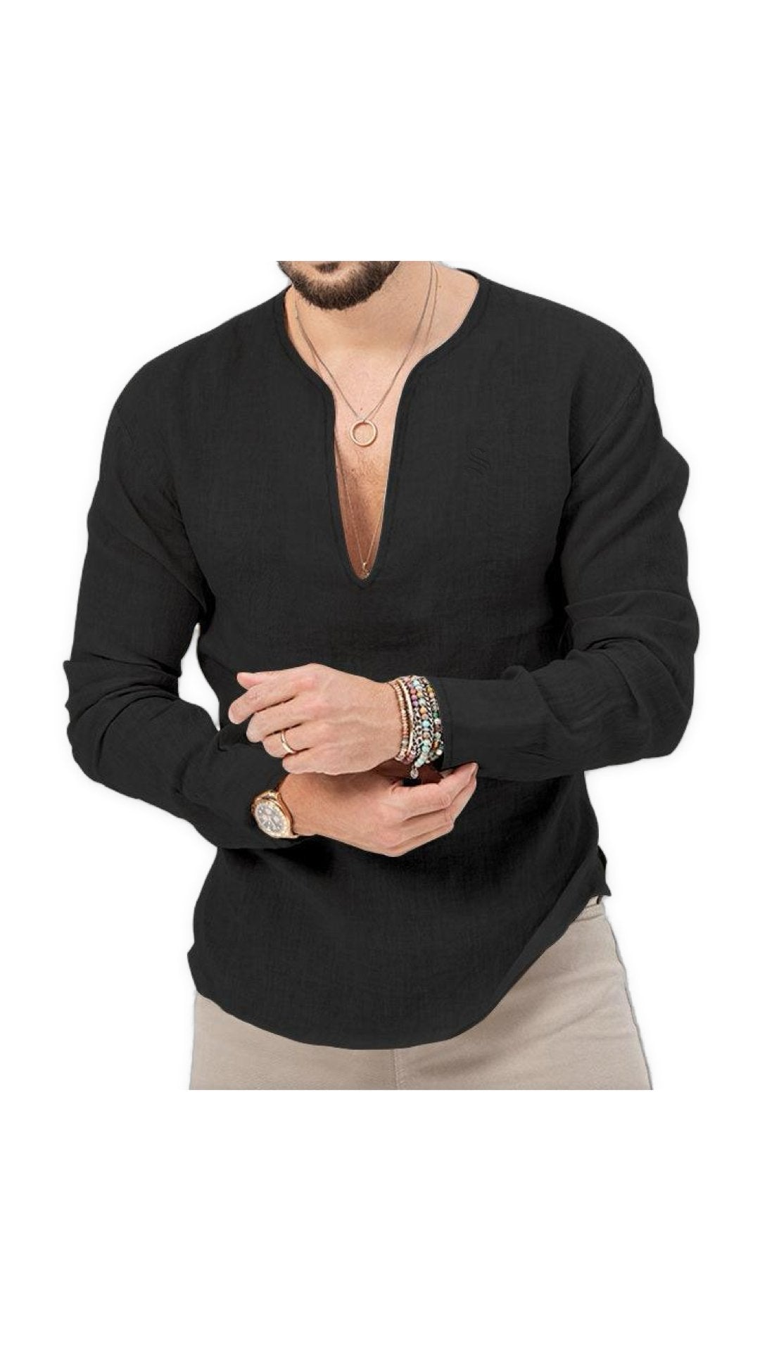 Bakag 2 - Long V - Neck Shirt for Men - Sarman Fashion - Wholesale Clothing Fashion Brand for Men from Canada