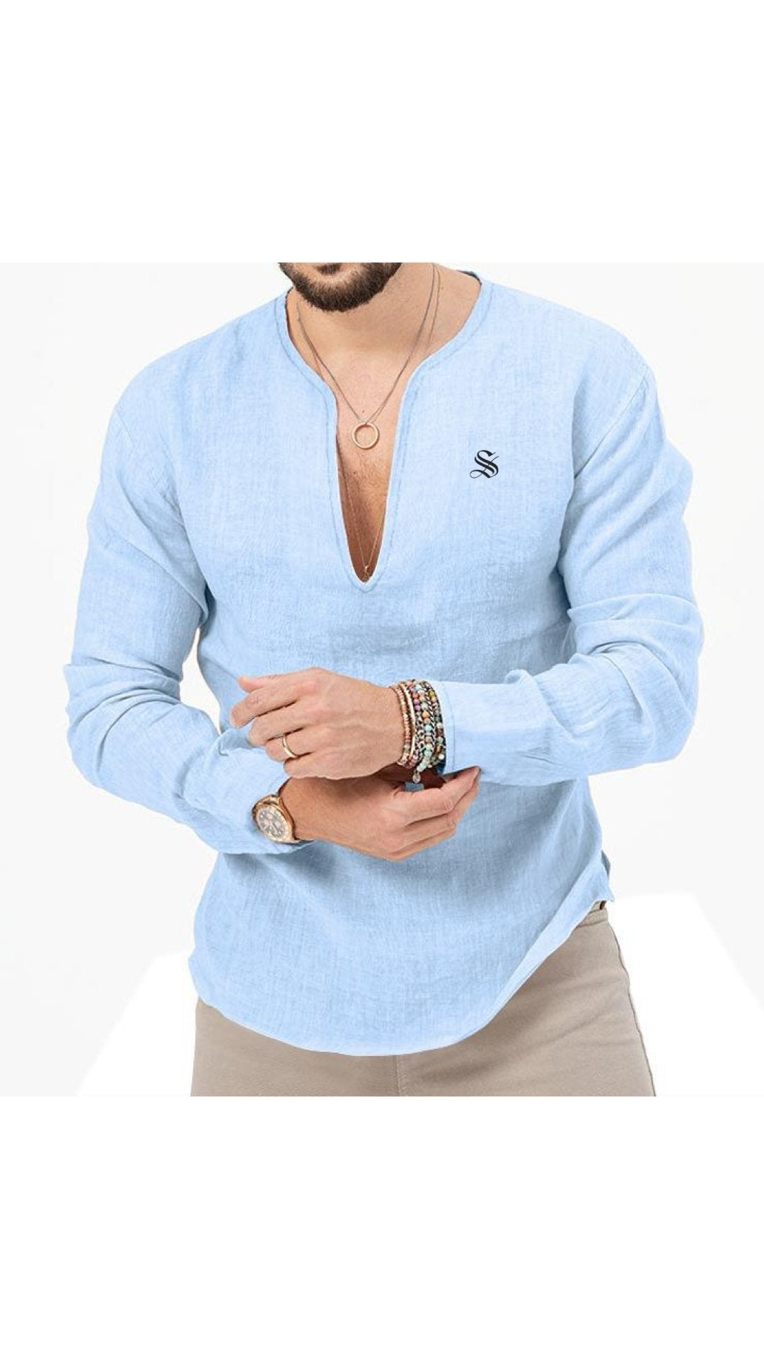Bakag 2 - Long V - Neck Shirt for Men - Sarman Fashion - Wholesale Clothing Fashion Brand for Men from Canada