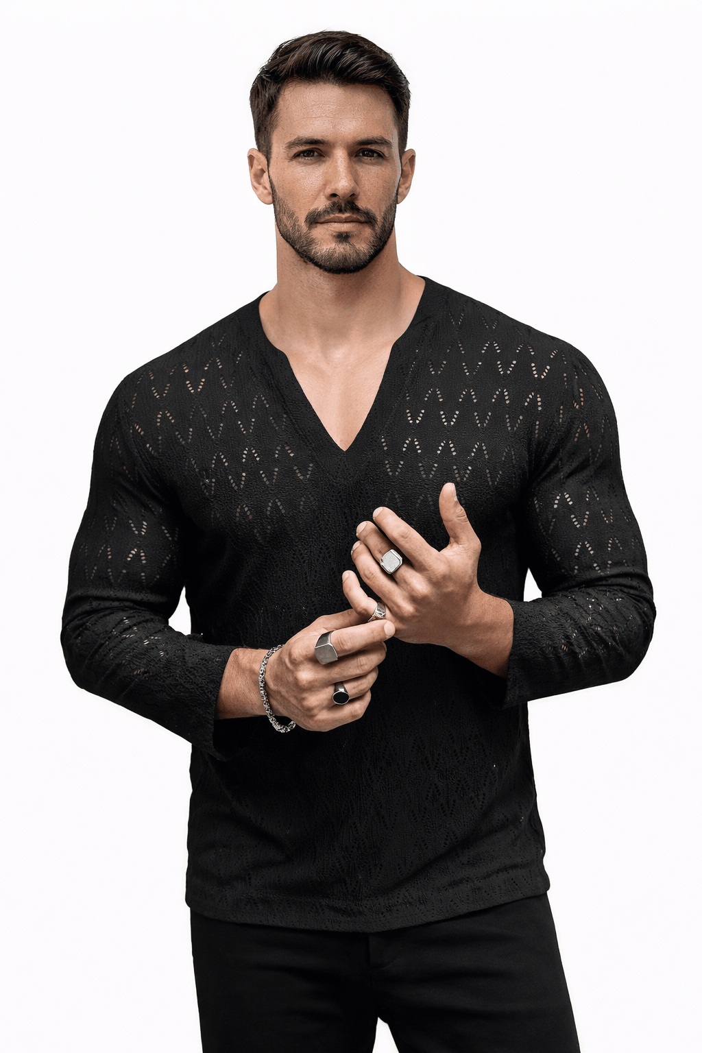 Bakag - Long V - Neck Shirt for Men - Sarman Fashion - Wholesale Clothing Fashion Brand for Men from Canada