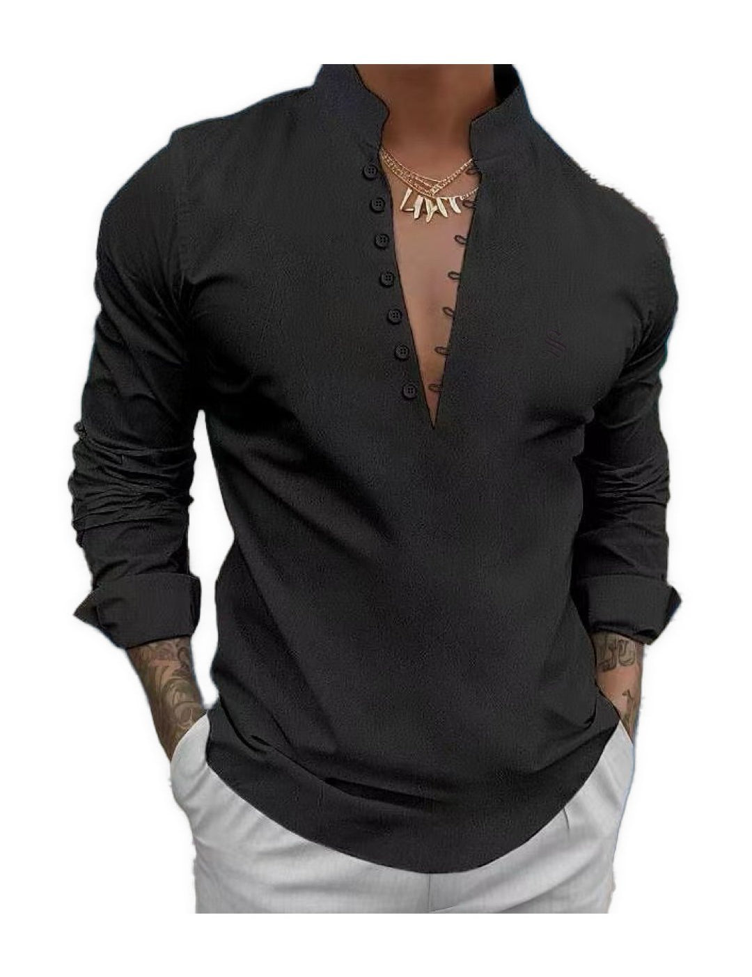 Bakagua - Long V - Neck Shirt for Men - Sarman Fashion - Wholesale Clothing Fashion Brand for Men from Canada
