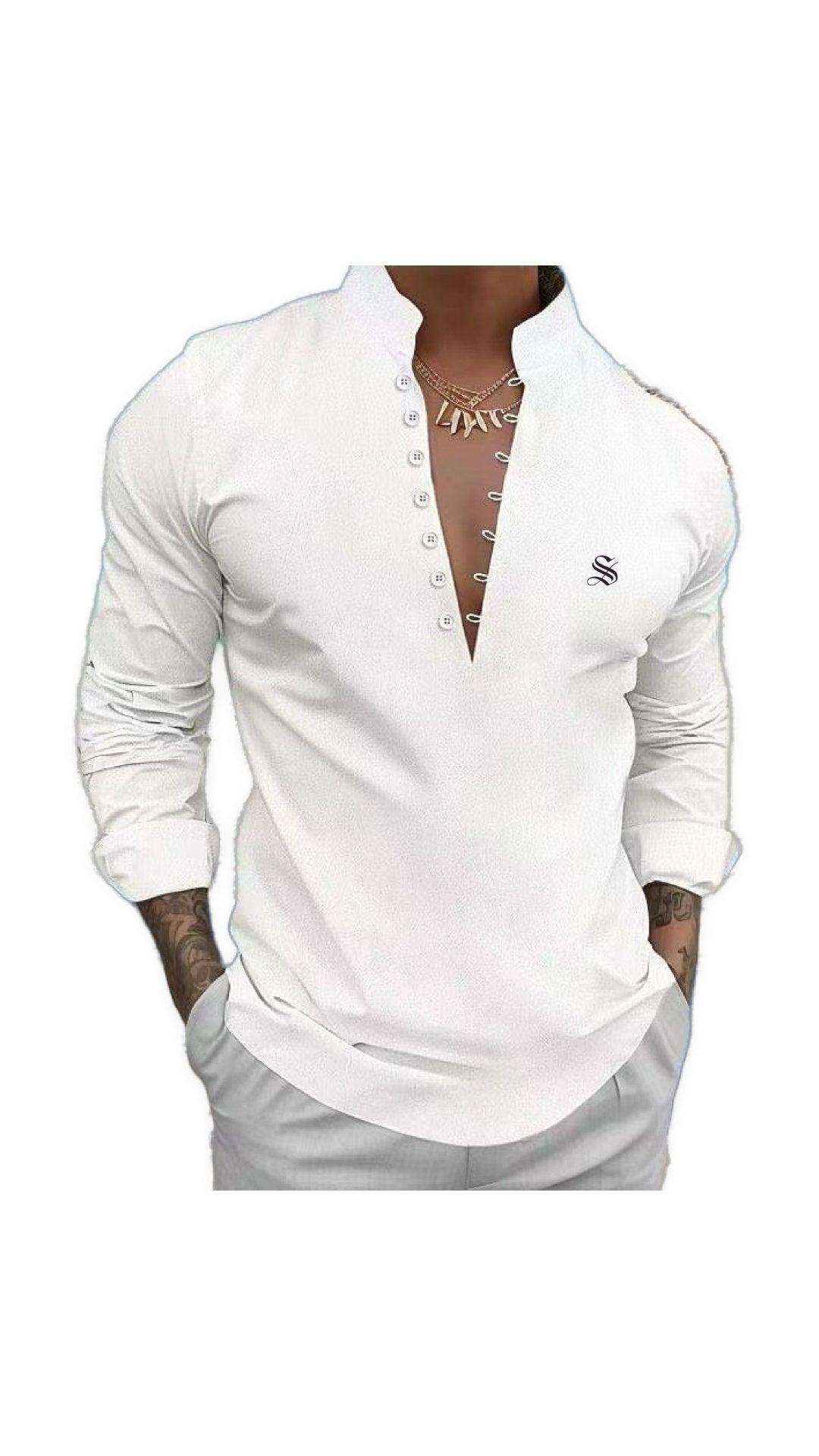 Bakagua - Long V - Neck Shirt for Men - Sarman Fashion - Wholesale Clothing Fashion Brand for Men from Canada