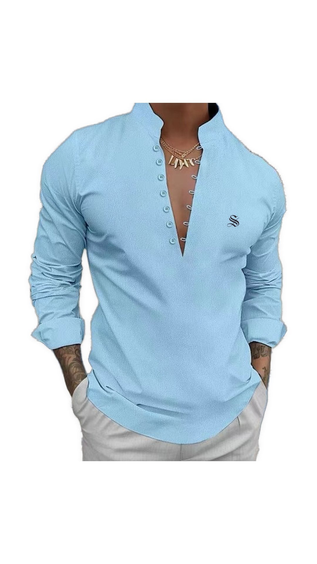 Bakagua - Long V - Neck Shirt for Men - Sarman Fashion - Wholesale Clothing Fashion Brand for Men from Canada
